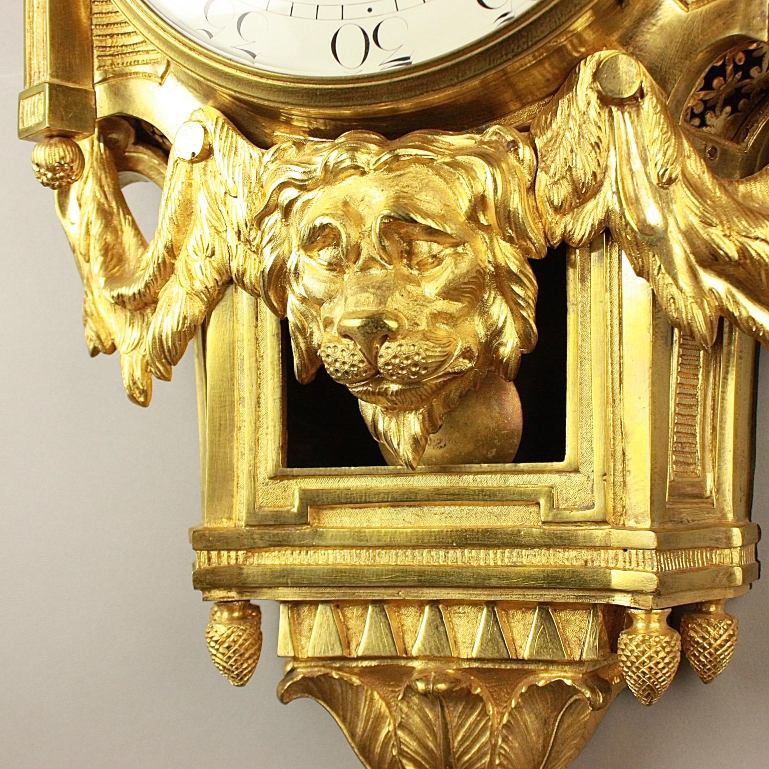 Large 18th Century French Bronze Louis XVI Lion Mask Wall Clock Signed Le Nepveu 3