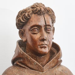 Large 18th Century Wood Carved Statue of "Saint Francis of Assisi"