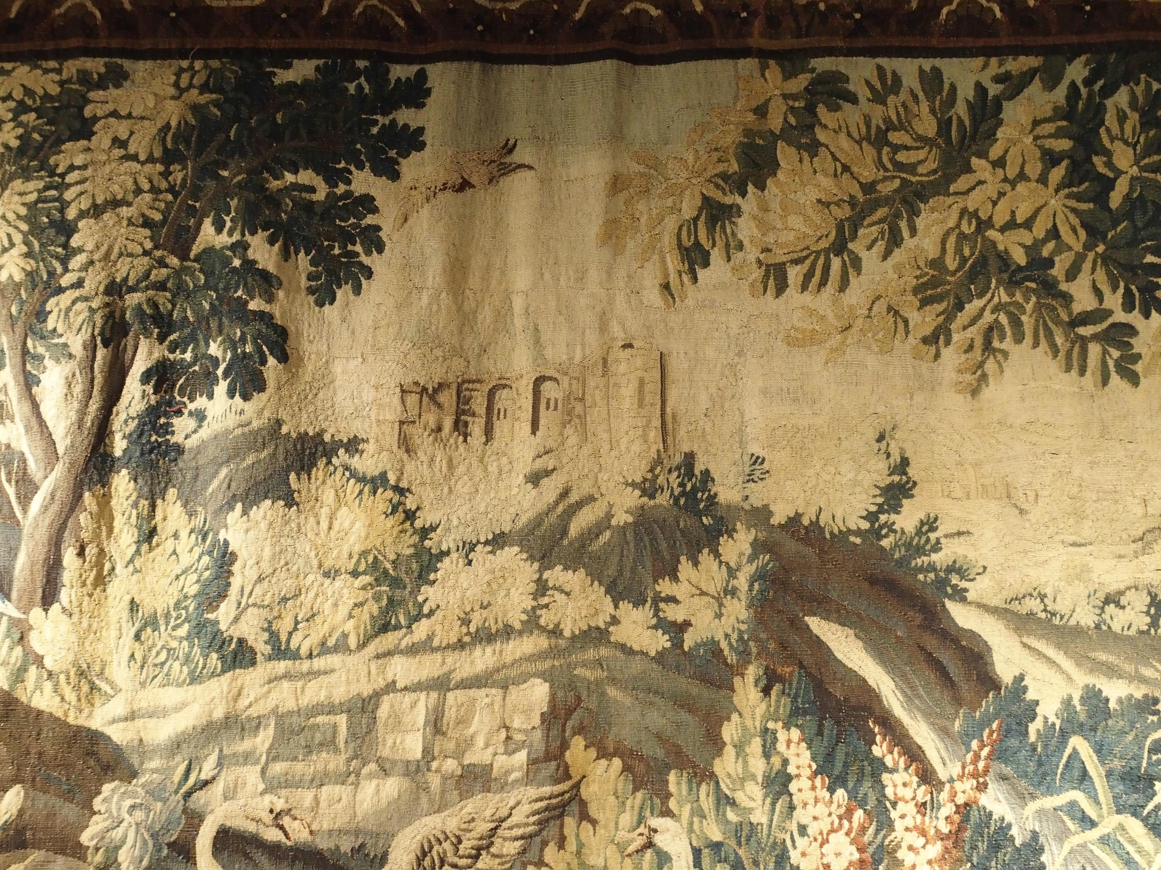 Large 18th Century Wool and Silk Verdure Landscape Tapestry from Flanders 7