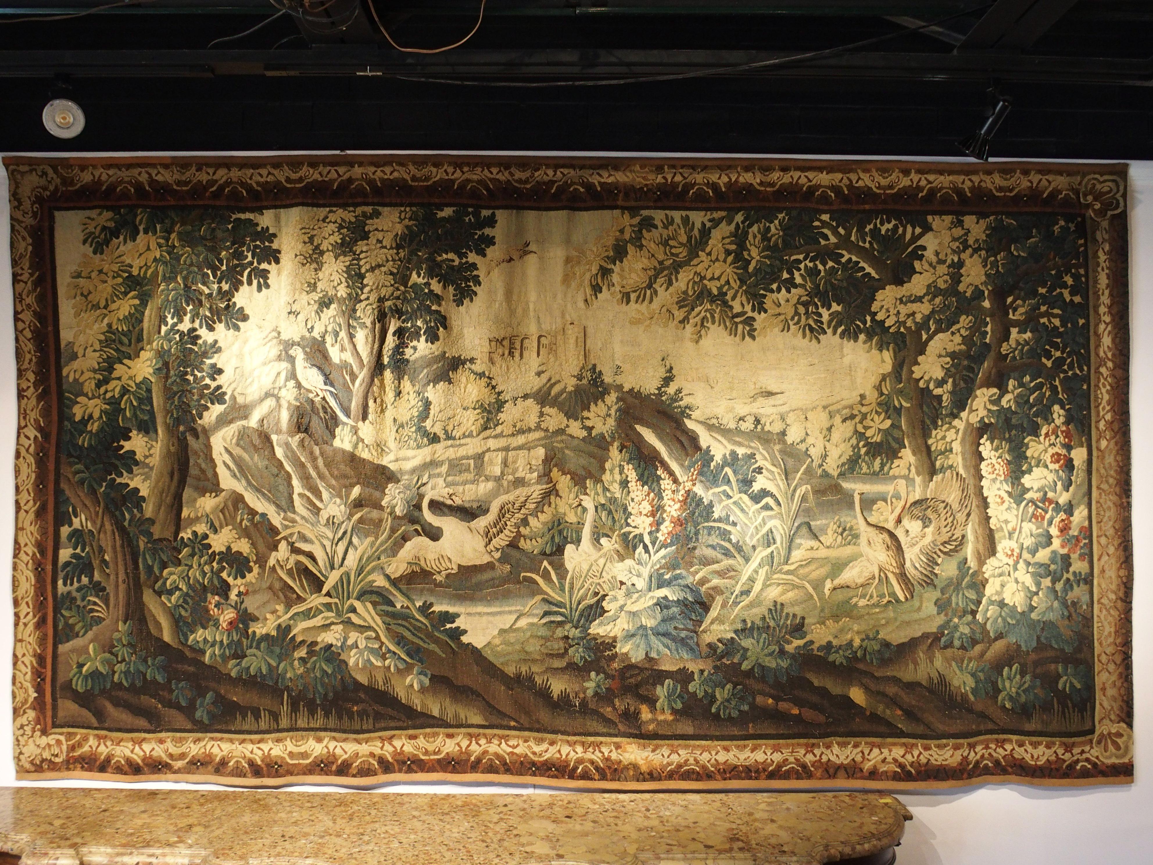 Large 18th Century Wool and Silk Verdure Landscape Tapestry from Flanders 8