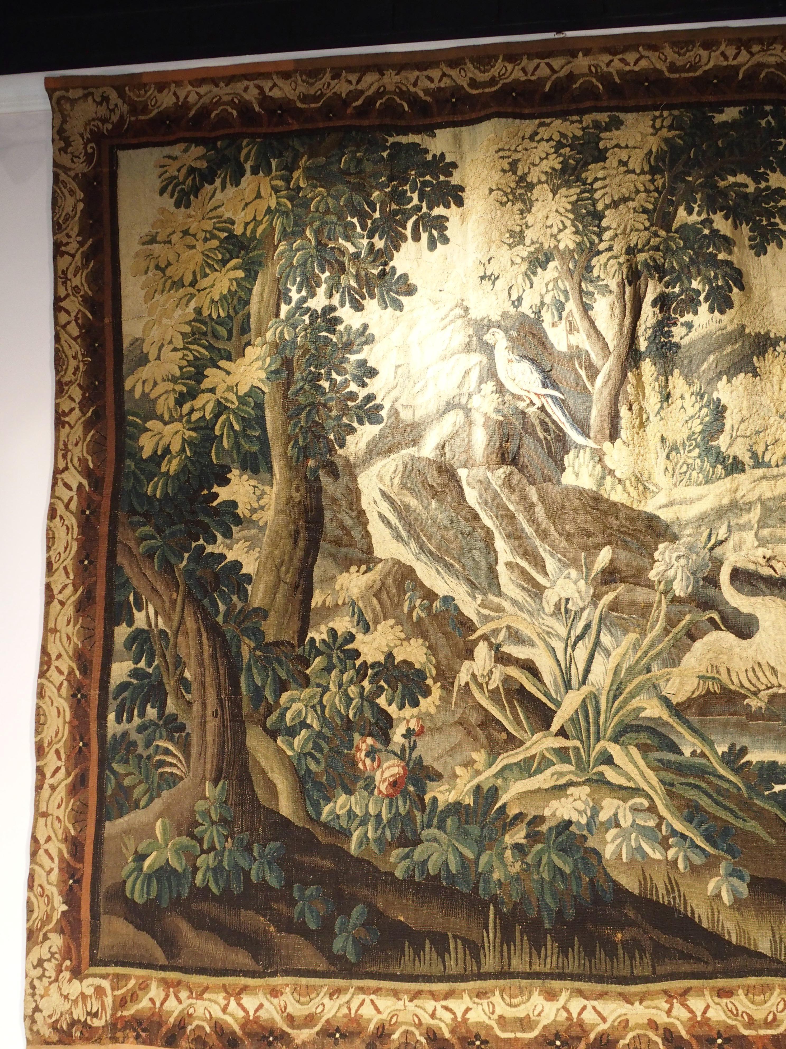 Large 18th Century Wool and Silk Verdure Landscape Tapestry from Flanders 11