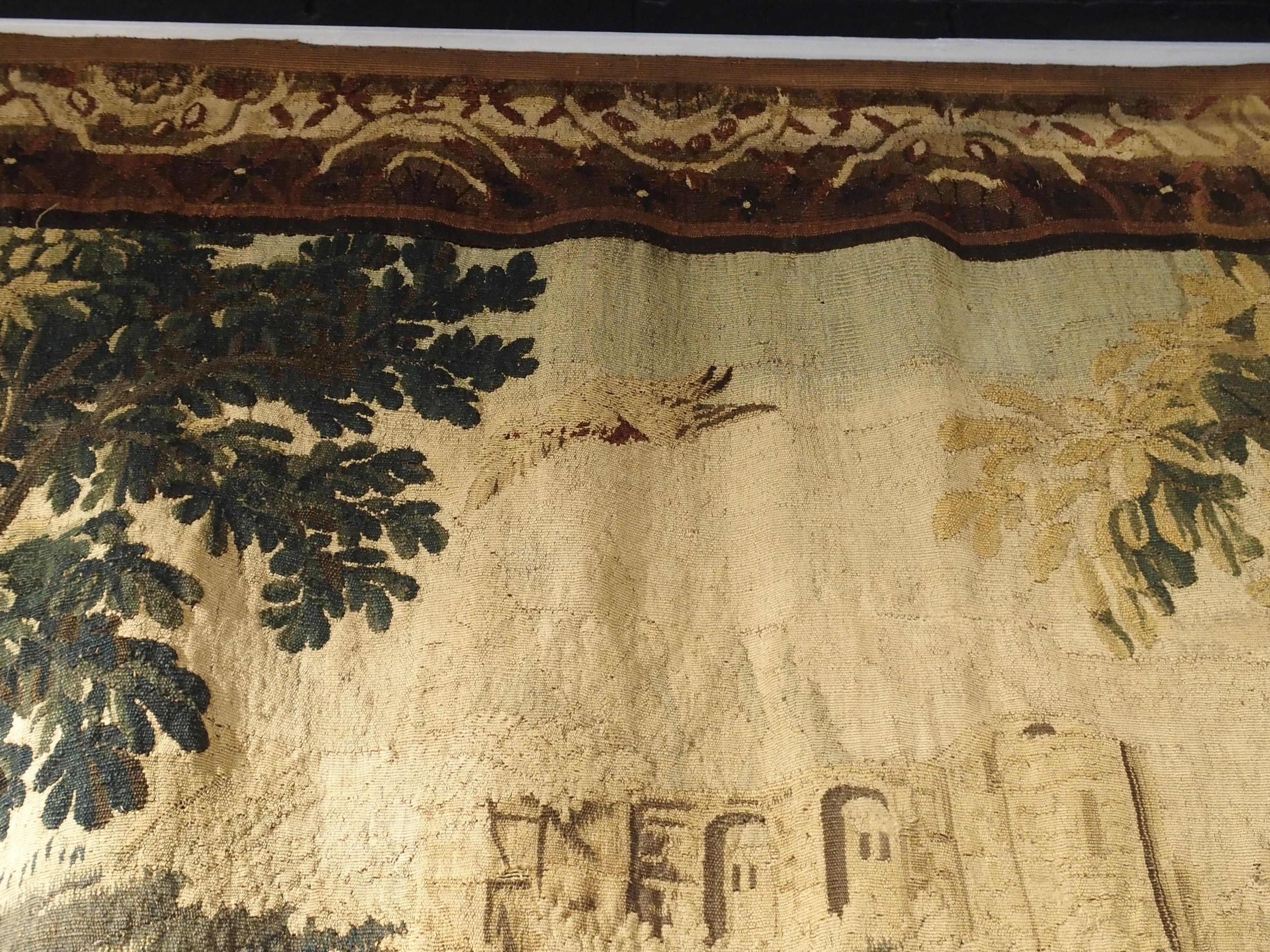 Large 18th Century Wool and Silk Verdure Landscape Tapestry from Flanders (Handgewebt)