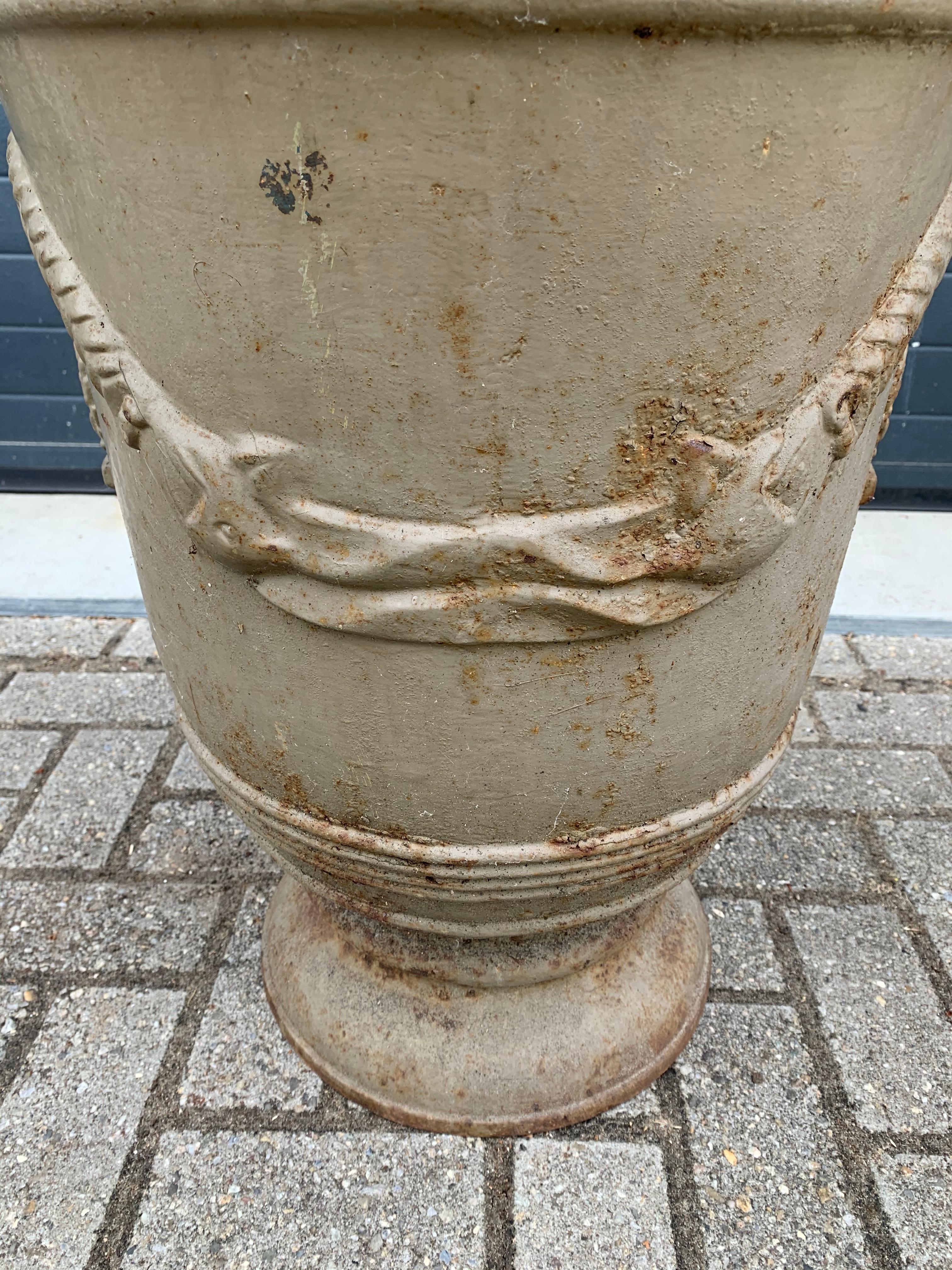 Empire Large 18th or 19th Century Antique Iron Anduze Style Garden Vase / Planter / Urn For Sale