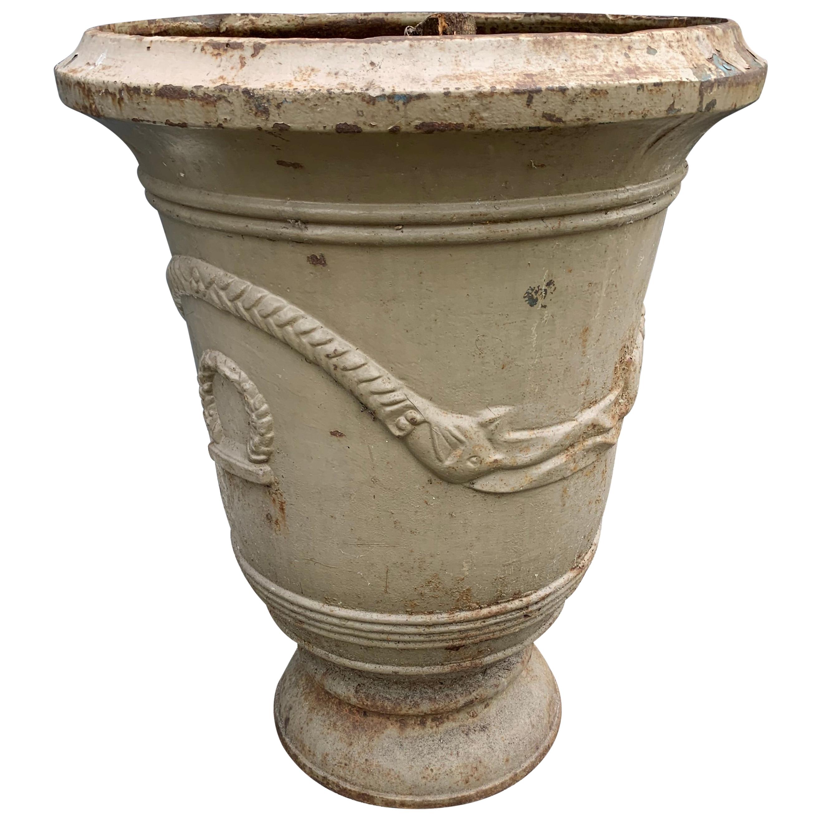Large 18th or 19th Century Antique Iron Anduze Style Garden Vase / Planter / Urn