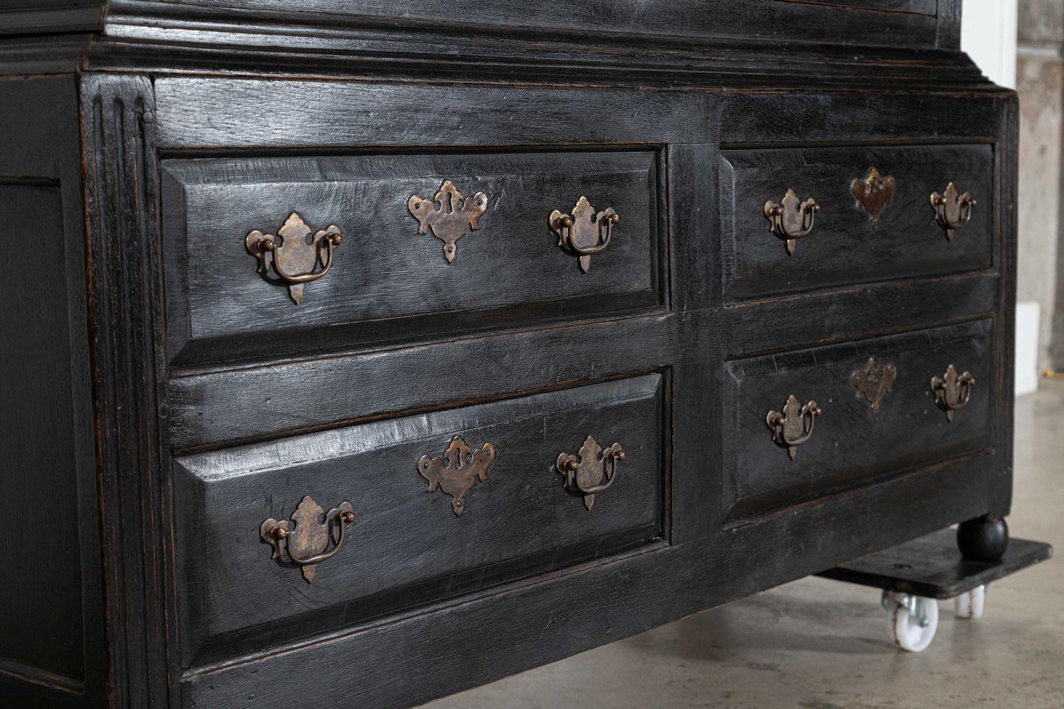 Large 18thC English Ebonised Oak Livery Cupboard For Sale 8
