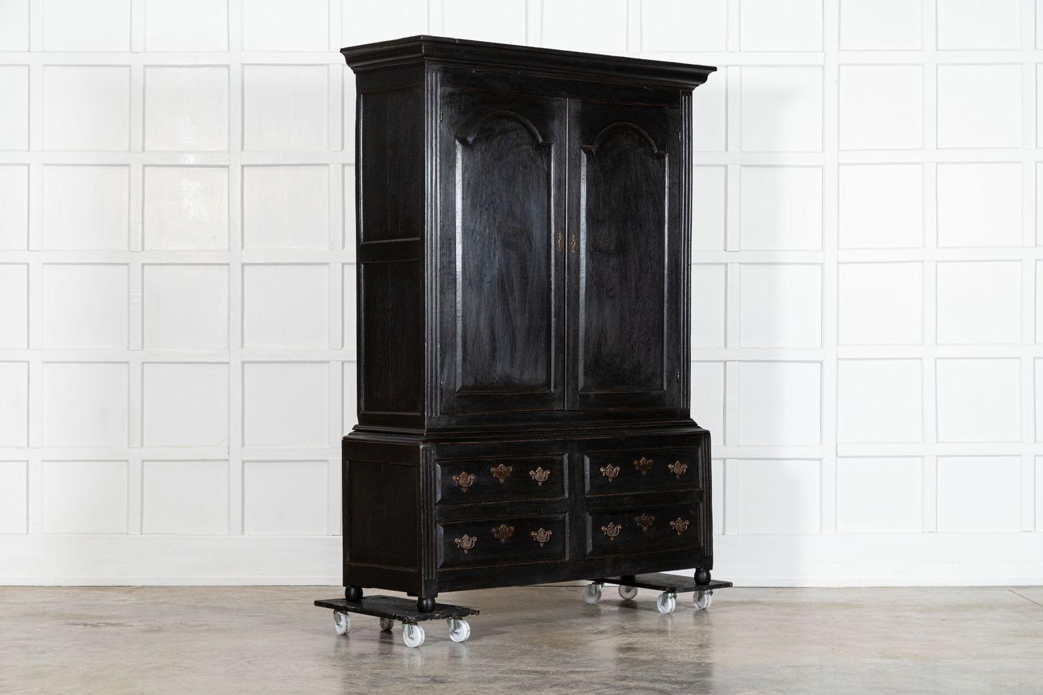 Large 18thC English Ebonised Oak Livery Cupboard In Good Condition For Sale In Staffordshire, GB