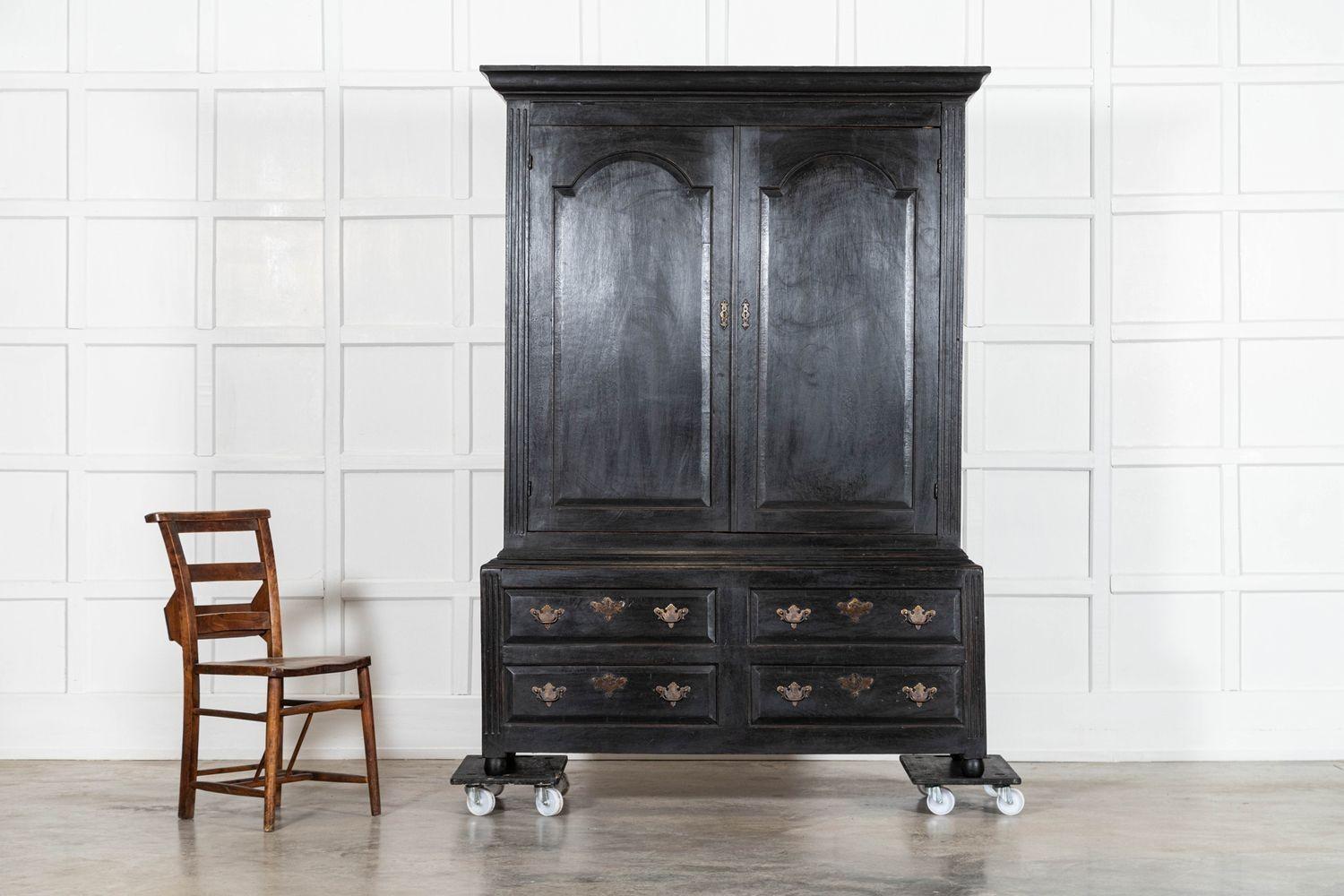 18th Century and Earlier Large 18thC English Ebonised Oak Livery Cupboard For Sale