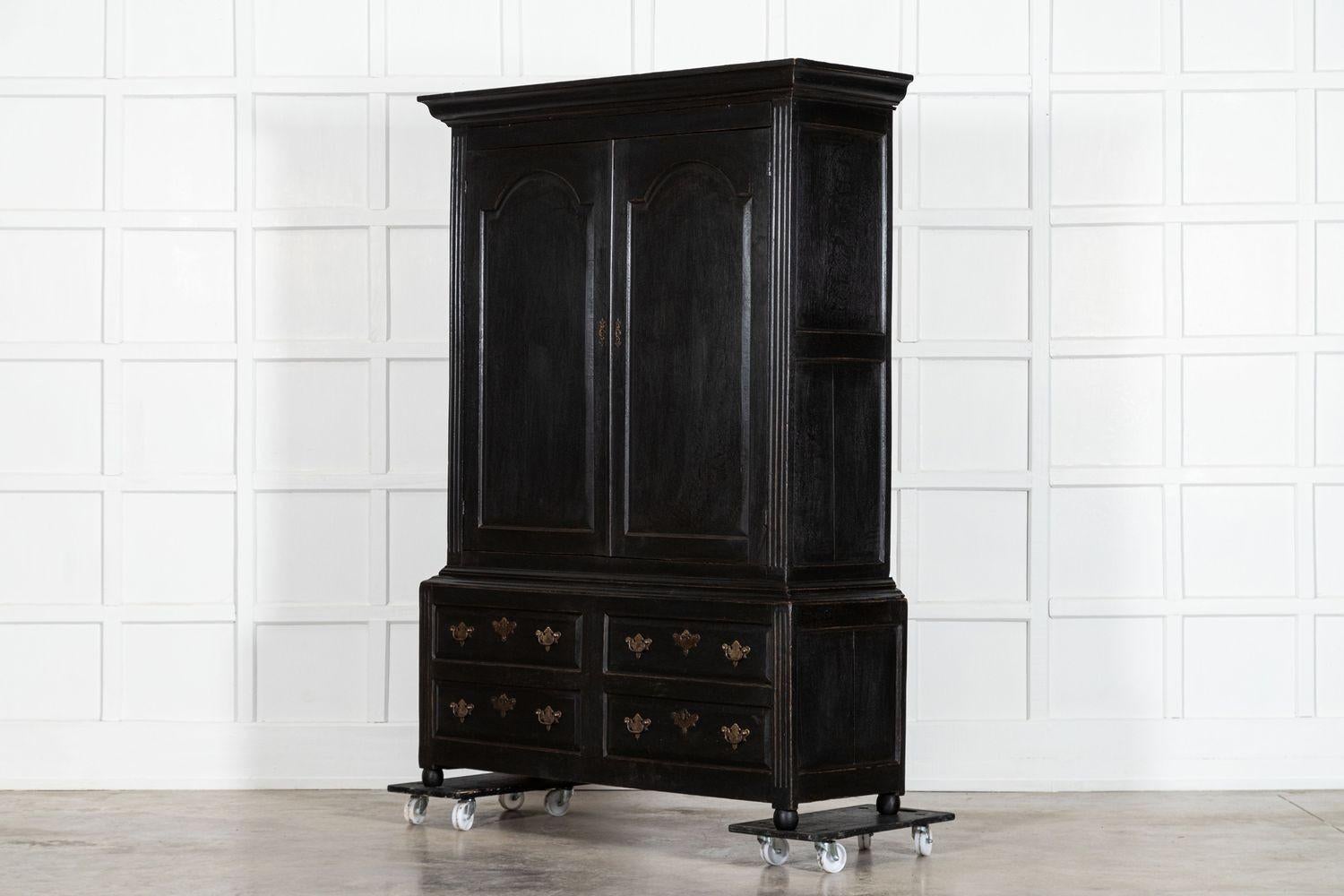 Large 18thC English Ebonised Oak Livery Cupboard For Sale 1