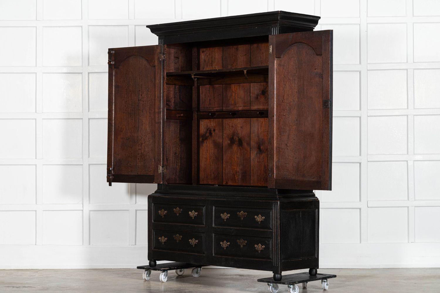 Large 18thC English Ebonised Oak Livery Cupboard For Sale 2