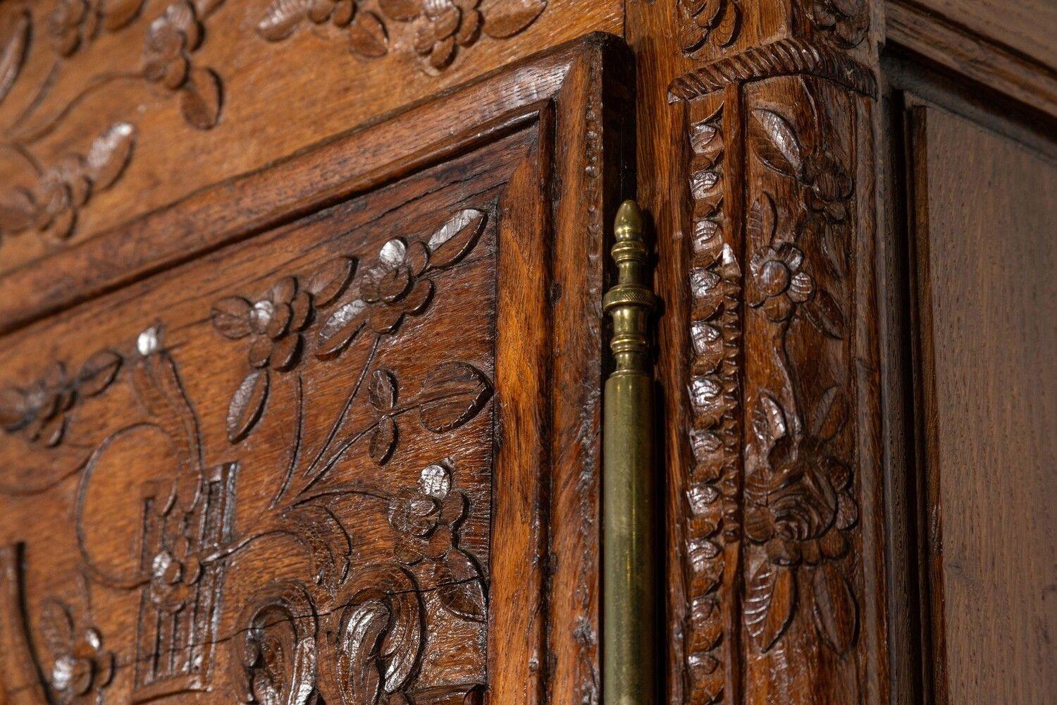 Large 18thC French Carved Walnut Armoire For Sale 13