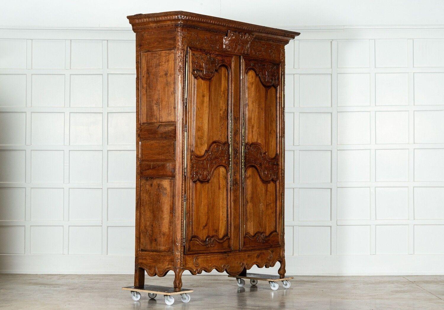 Large 18thC French Carved Walnut Armoire In Good Condition For Sale In Staffordshire, GB
