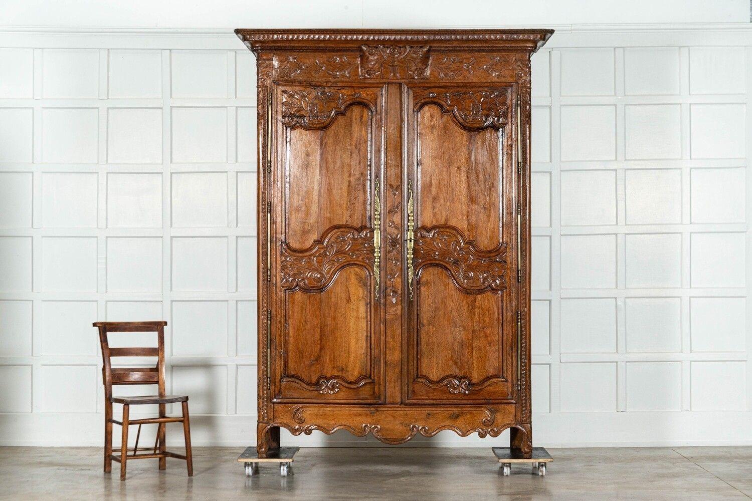 18th Century and Earlier Large 18thC French Carved Walnut Armoire For Sale