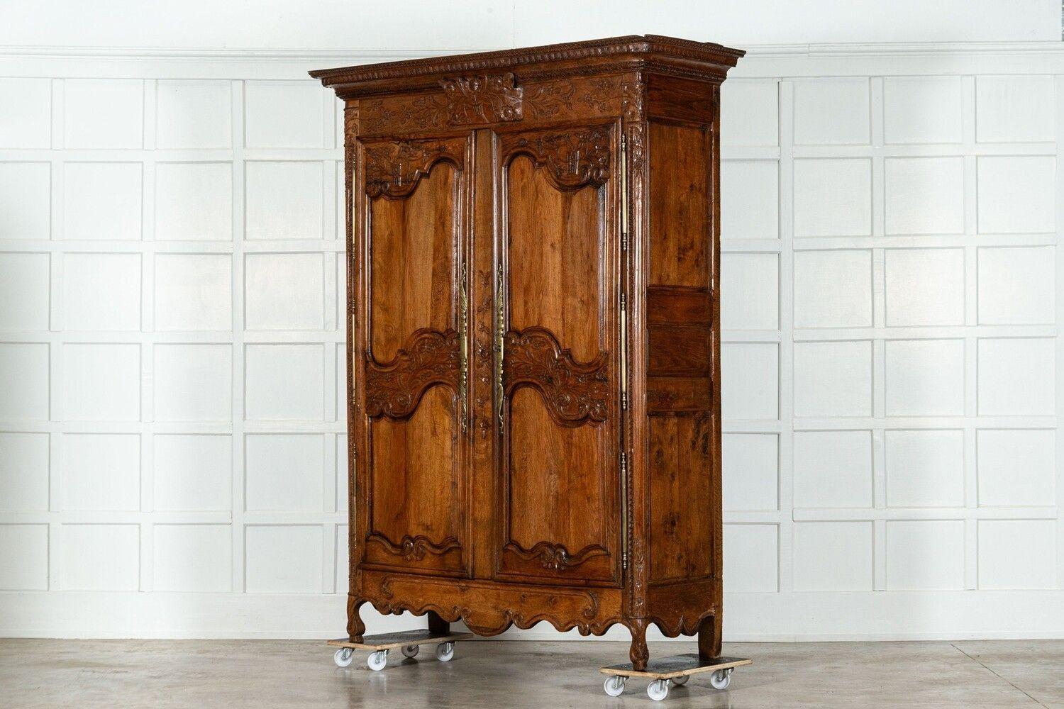 Large 18thC French Carved Walnut Armoire For Sale 1