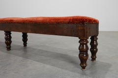 Large 18th‑Century Oak Bench with Velvet Upholstery, France