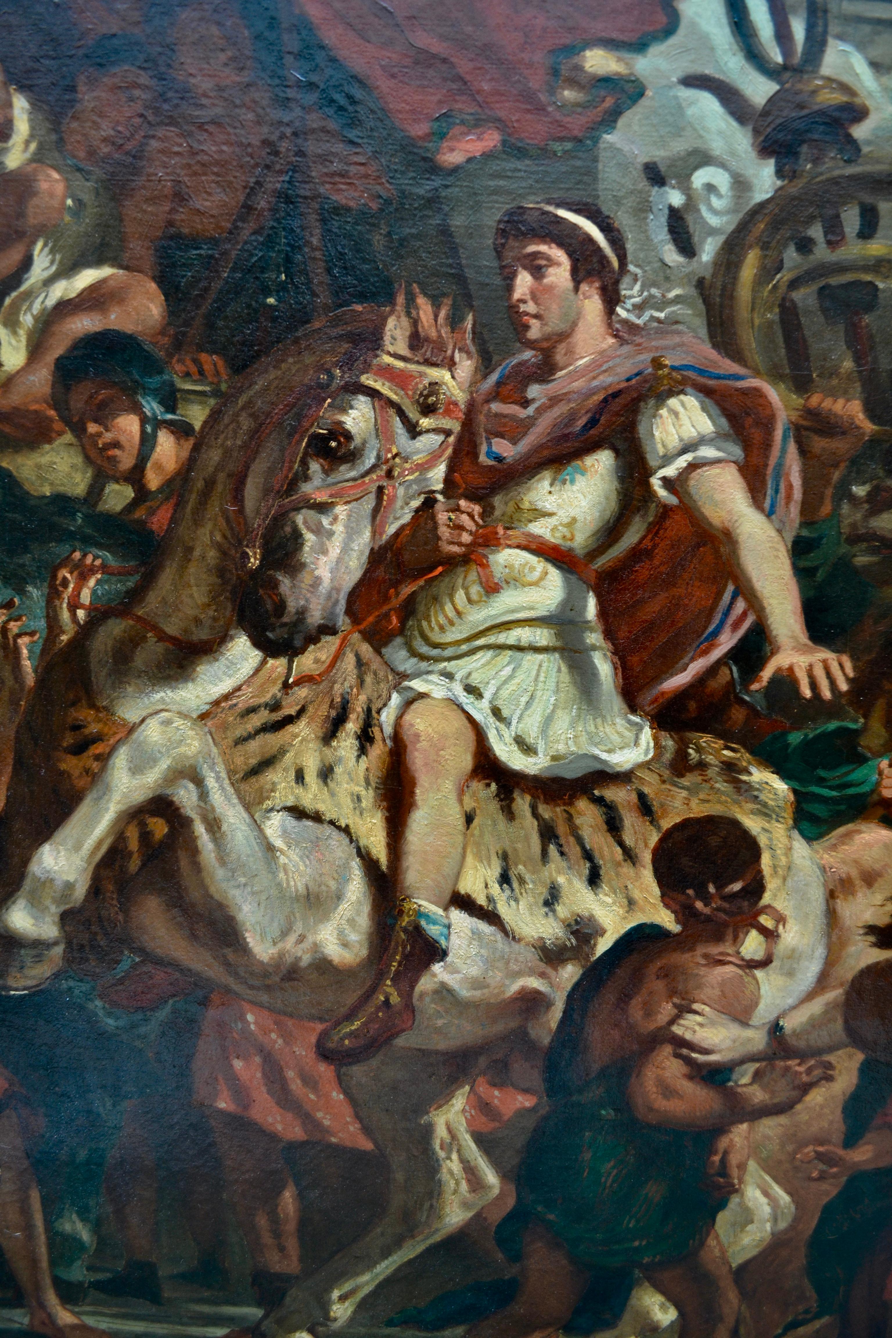 French Large 19 Century Neo-Classical Oil Painting Of  Emperor Trajan on Horseback For Sale