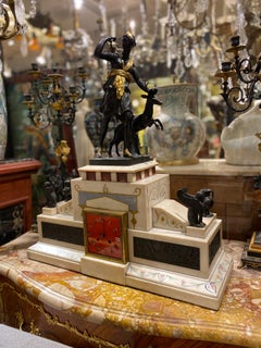 Large 19th Century Neoclassical Figural Bronze and Marble Mantle Clock