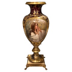 Large 19 Century Royal Vienna Style Porcelain and Bronze Portrait Vase