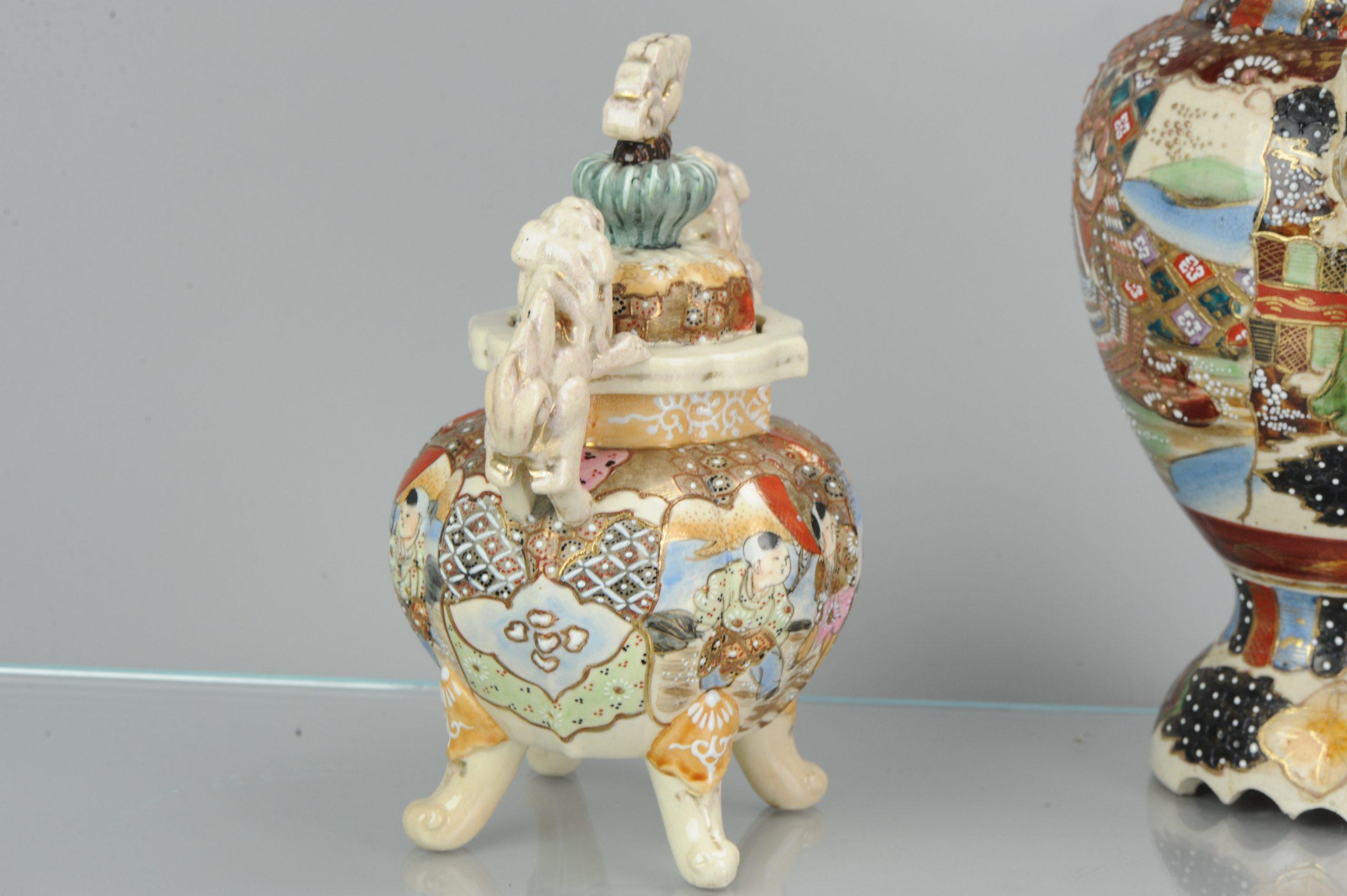 Grands vases japonais colorés anciens Satsuma 1900-1930 en vente 3