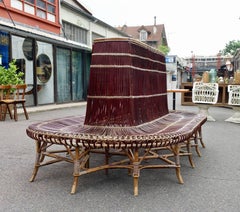 Large 1900s Rattan & Wicker Borne d'Hotel Settee, Hotel Terminal & Iron Planter
