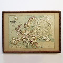 Large 1907 Vintage Relief Map of Europe by Atlas School Supply of Chicago