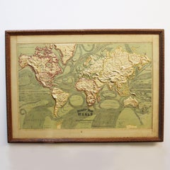 Large 1907 Vintage Relief Map of World by Atlas School Supply of Chicago