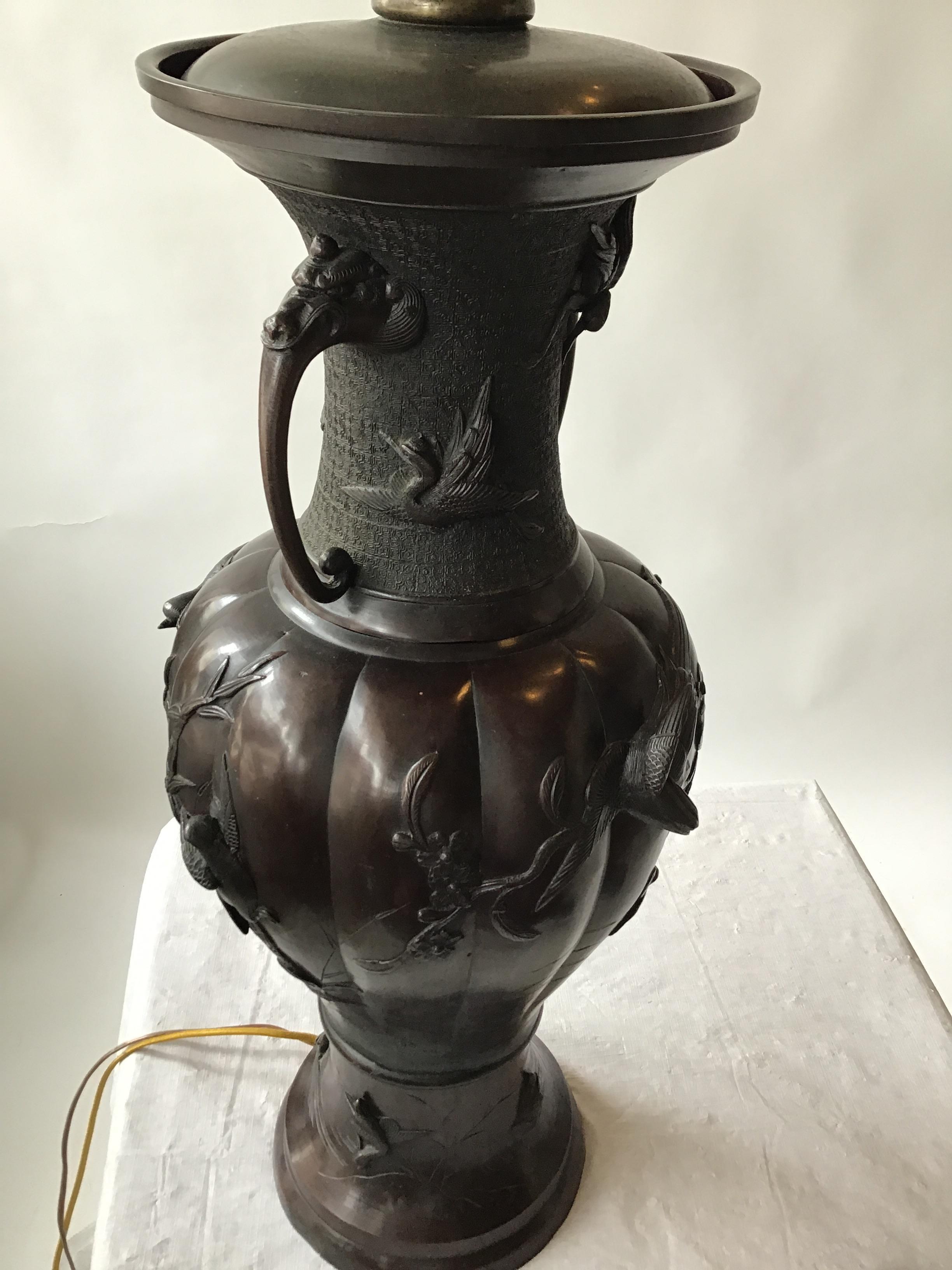 Large 1910 Bronze Japanese Table Lamp For Sale 9