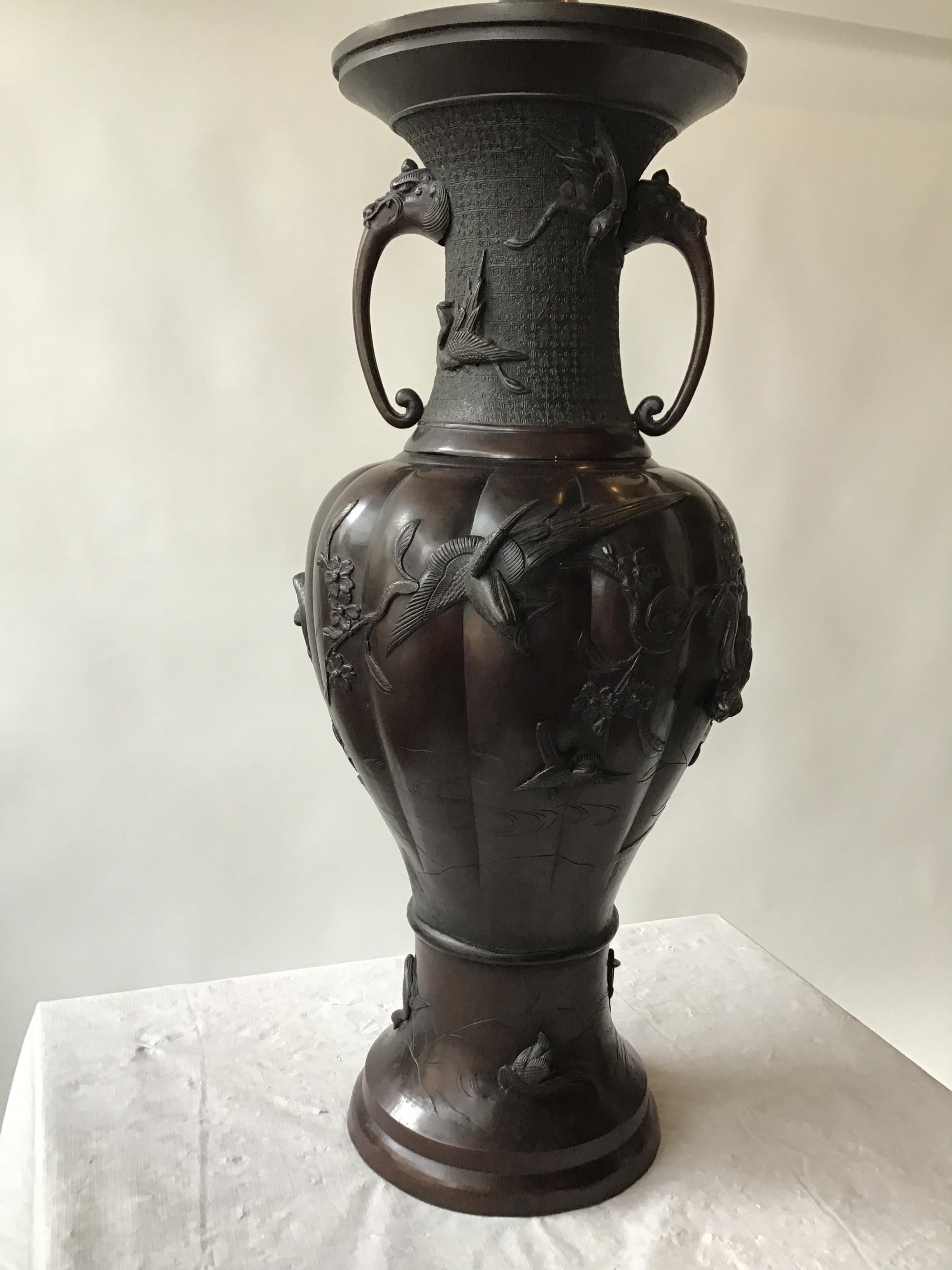Early 20th Century Large 1910 Bronze Japanese Table Lamp For Sale