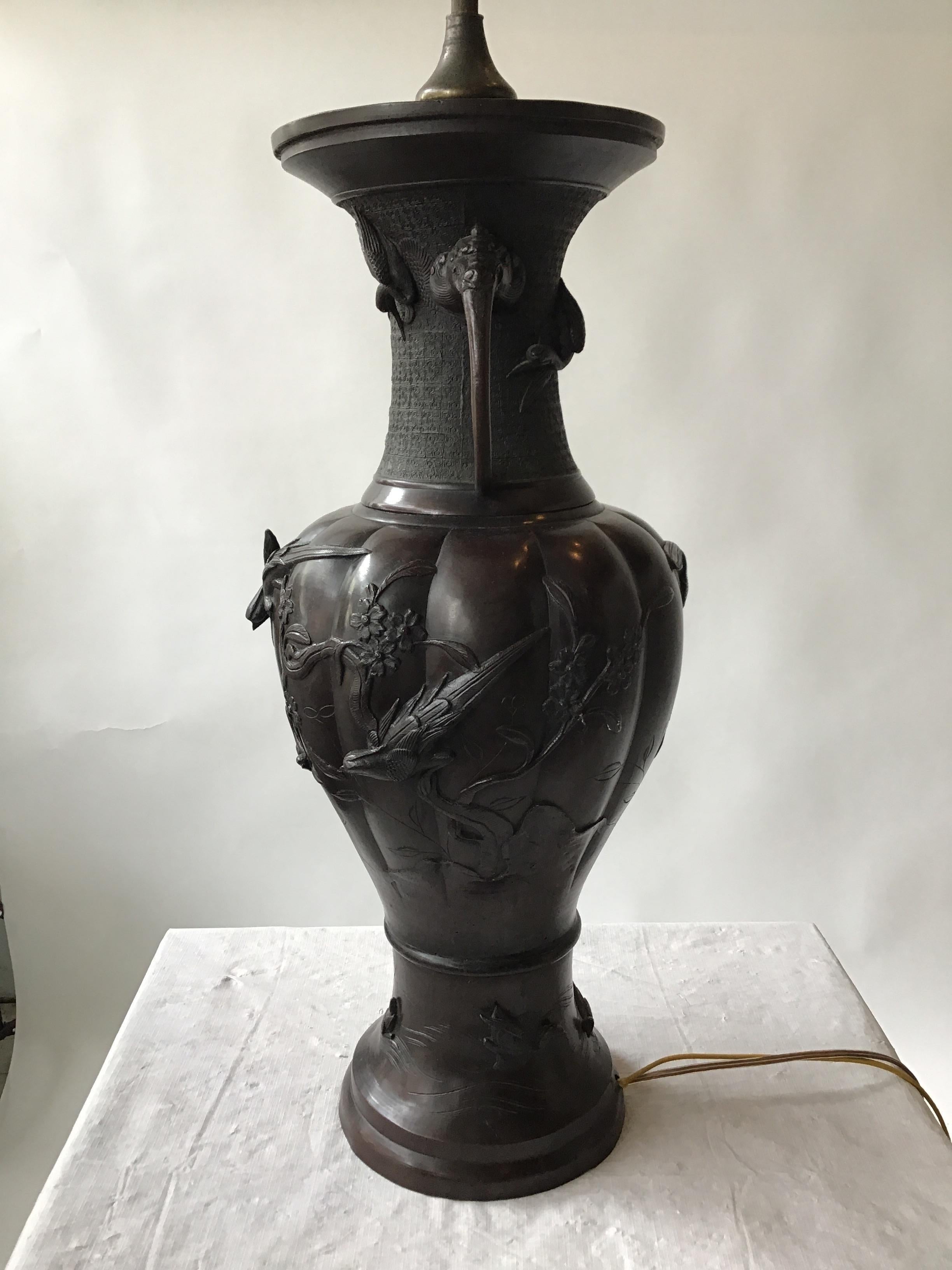 Large 1910 Bronze Japanese Table Lamp For Sale 2