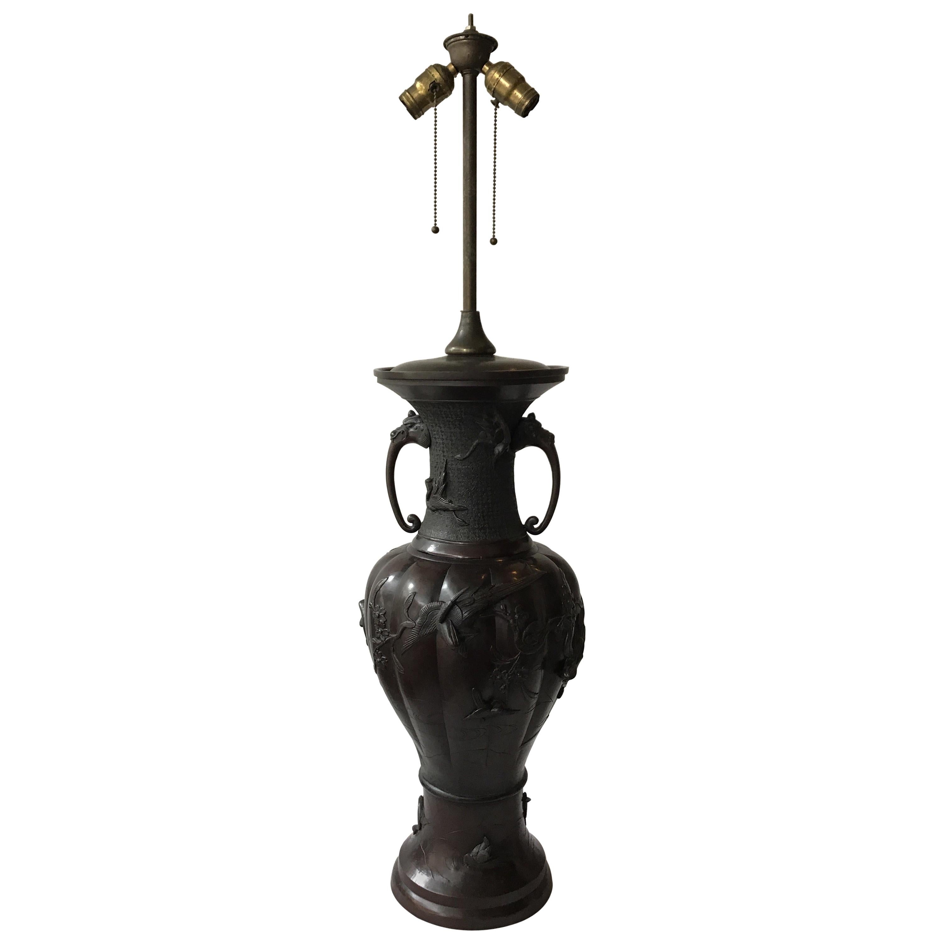 Large 1910 Bronze Japanese Table Lamp