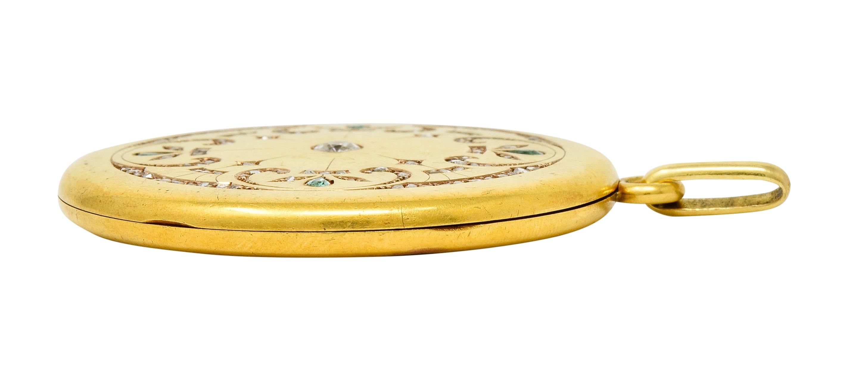 Großer 1911 Edwardian Diamant Smaragd 18 Karat Gelbgold Medaillon-Anhänger 5