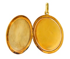 Large 1911 Edwardian Diamond Emerald 18 Karat Yellow Gold Locket Pendant