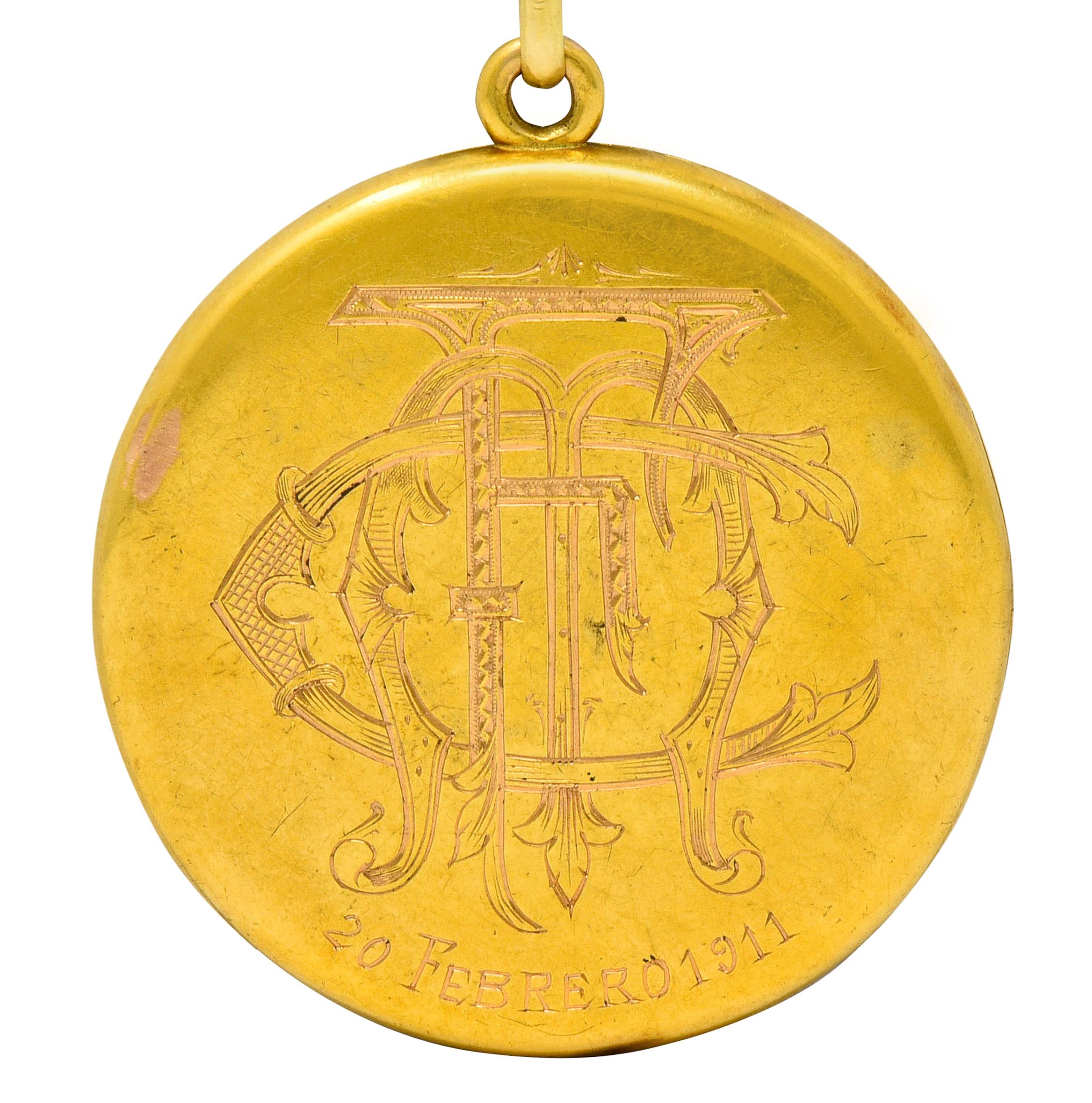 Großer 1911 Edwardian Diamant Smaragd 18 Karat Gelbgold Medaillon-Anhänger 2