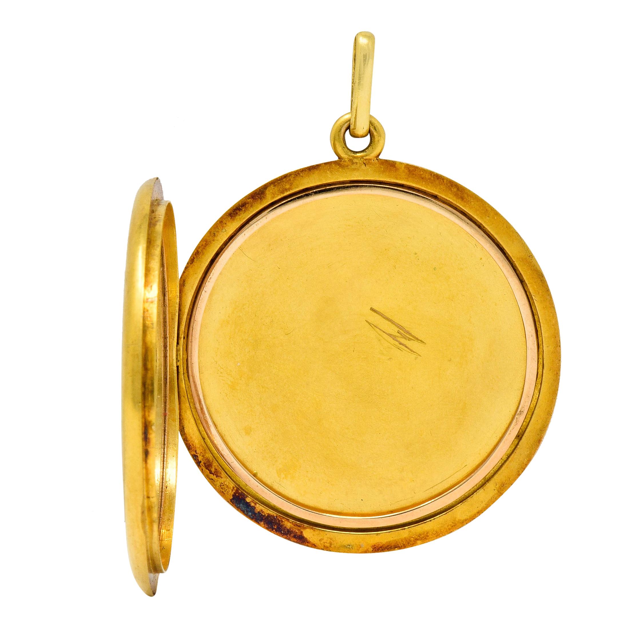 Großer 1911 Edwardian Diamant Smaragd 18 Karat Gelbgold Medaillon-Anhänger 3