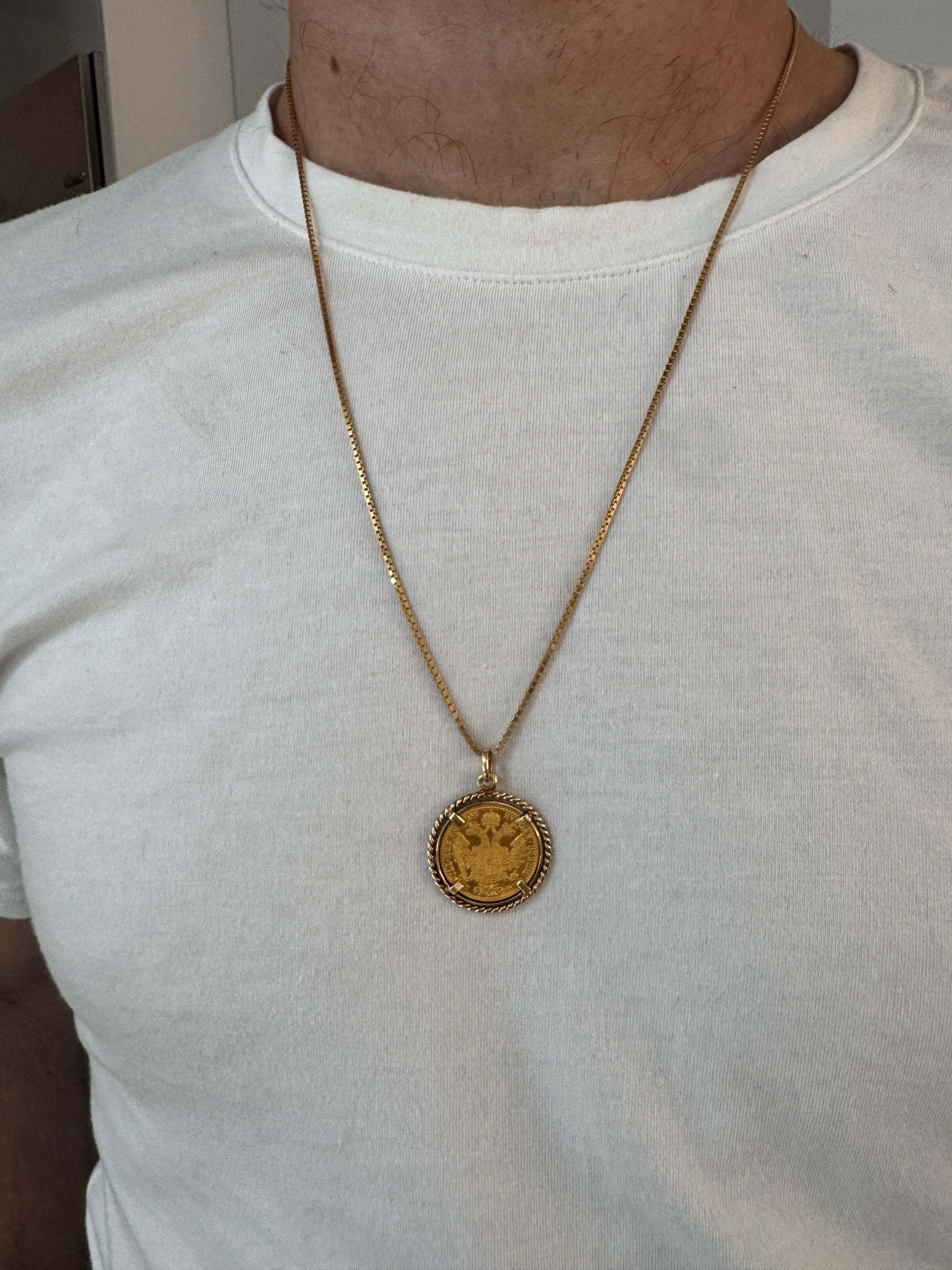 da uomo o donna Collana con ciondolo di moneta d'oro austriaca da 1 ducato del 1915 - 12,7 g - buy0007 in vendita