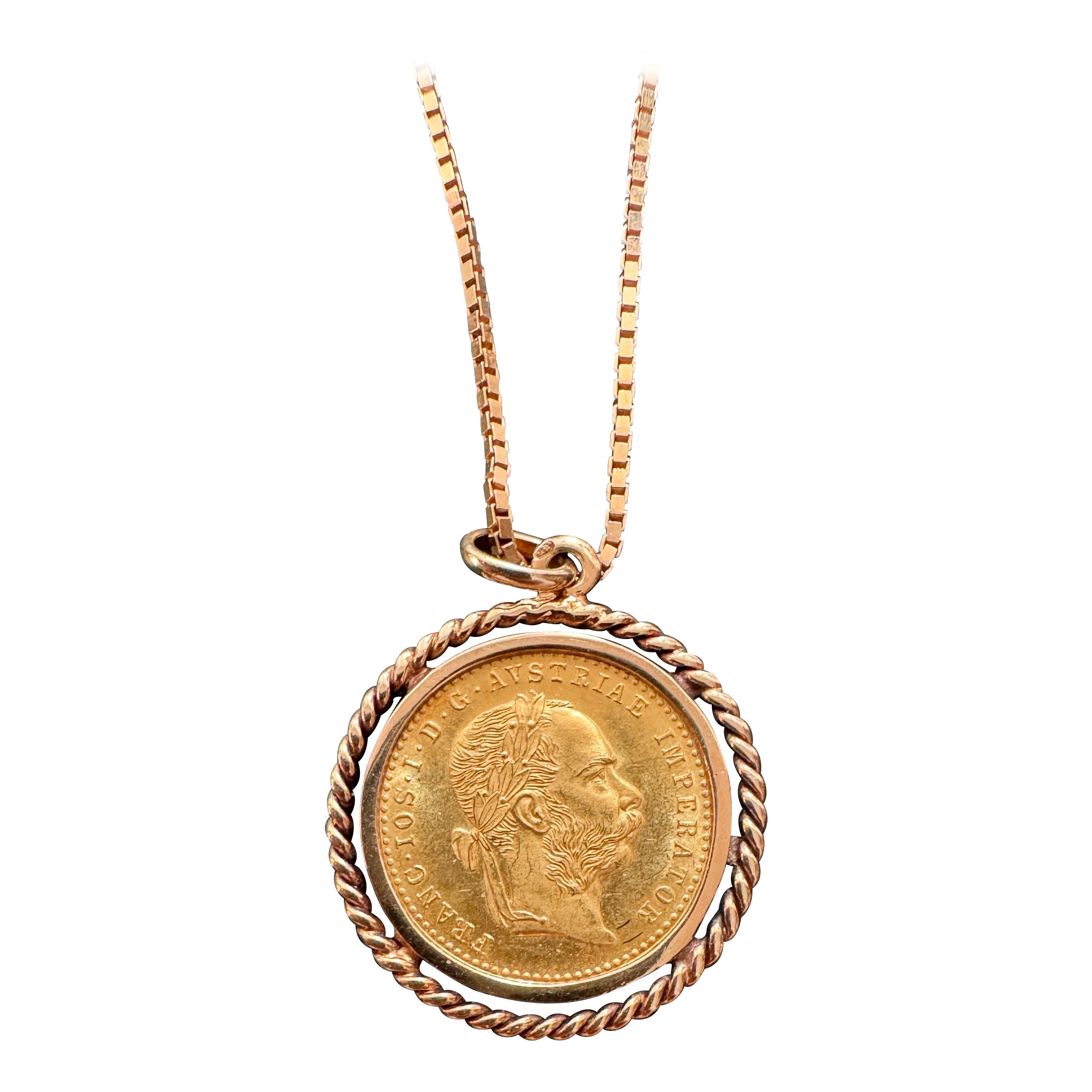 Collana con ciondolo di moneta d'oro austriaca da 1 ducato del 1915 - 12,7 g - buy0007