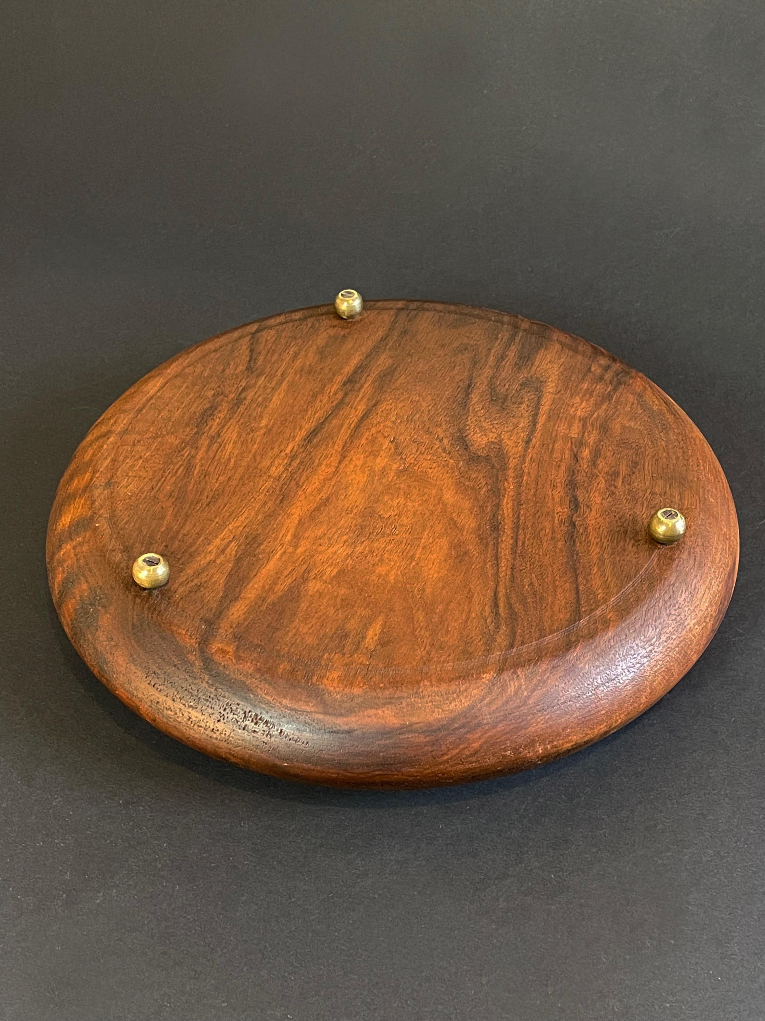 20th Century Large 1920s Art Deco Bowl Turned Walnut Wood & Brass Centerpiece, Germany