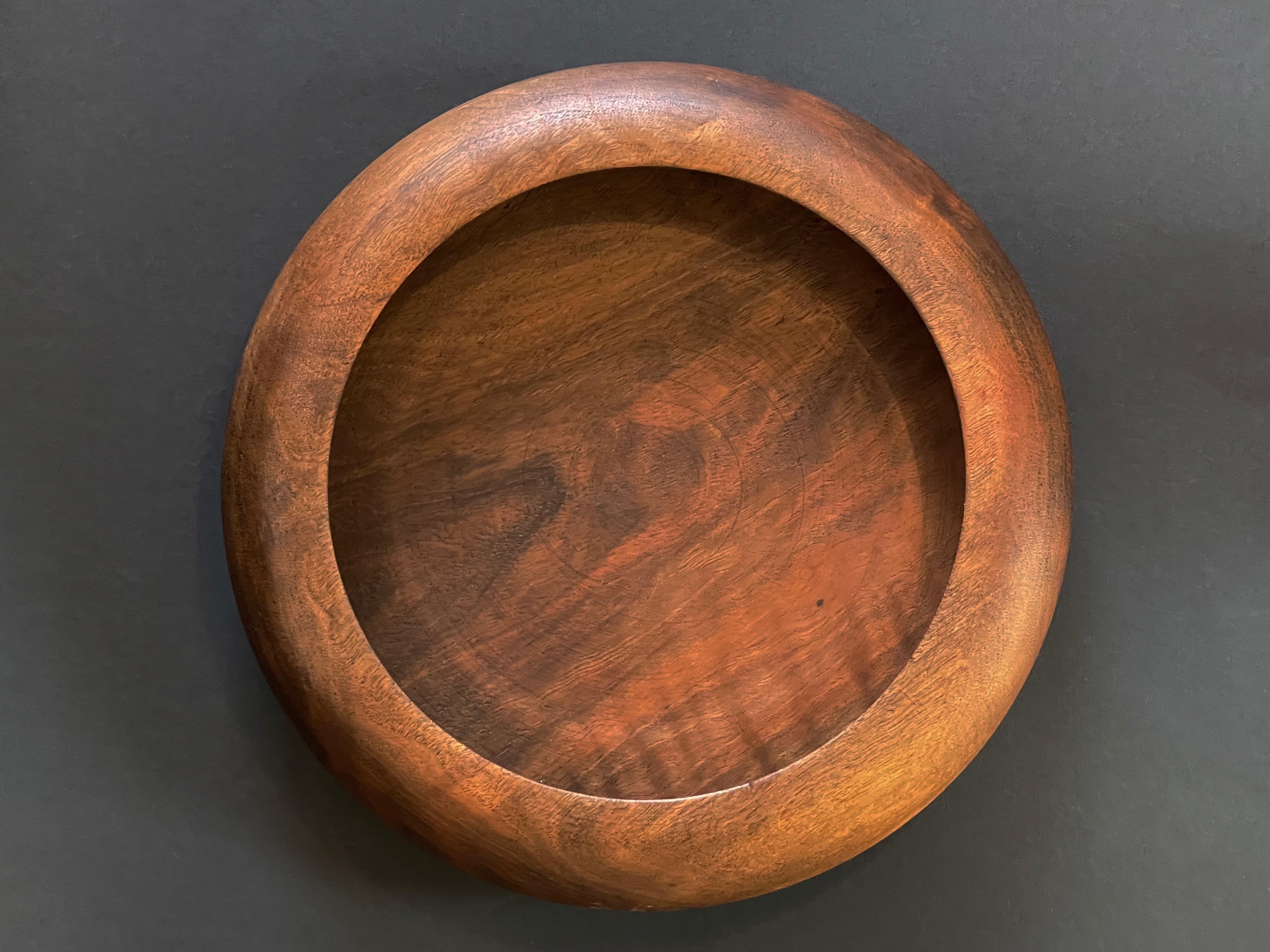 Large 1920s Art Deco Bowl Turned Walnut Wood & Brass Centerpiece, Germany 2