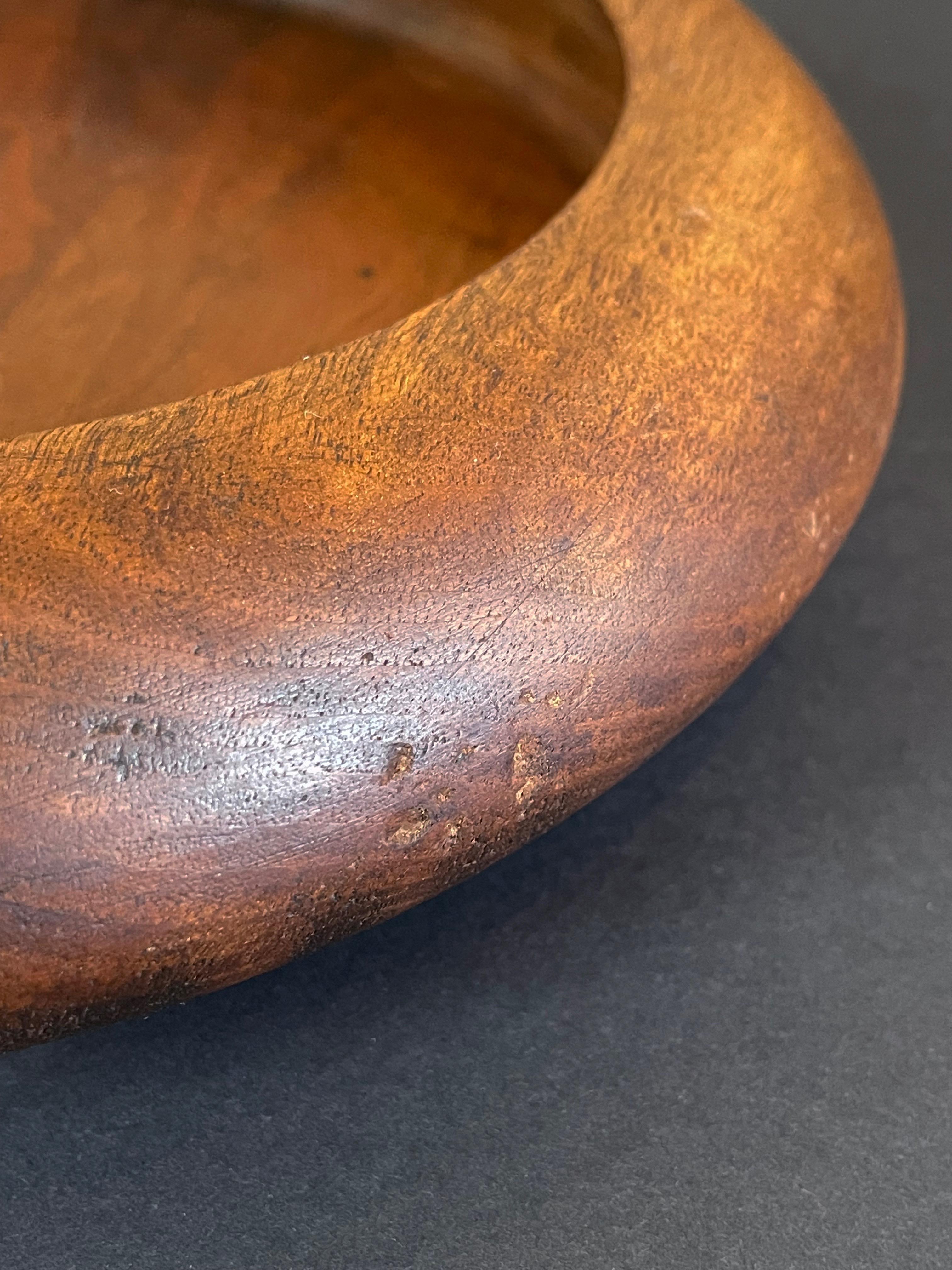 Large 1920s Art Deco Bowl Turned Walnut Wood & Brass Centerpiece, Germany 3