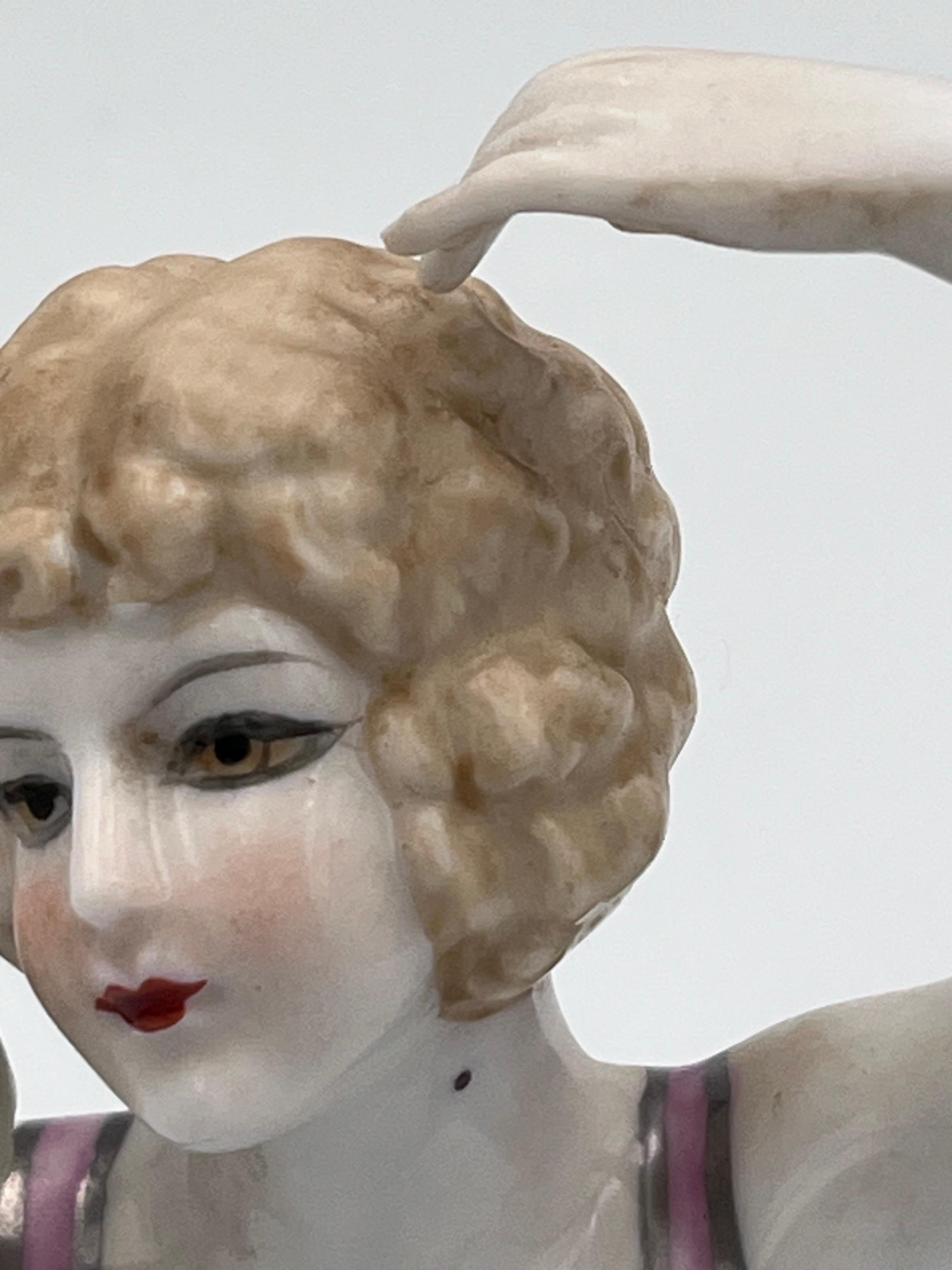 Large 1920s Art Deco Porcelain Half Doll, Flapper with Exotic Metallic Bustier For Sale 11