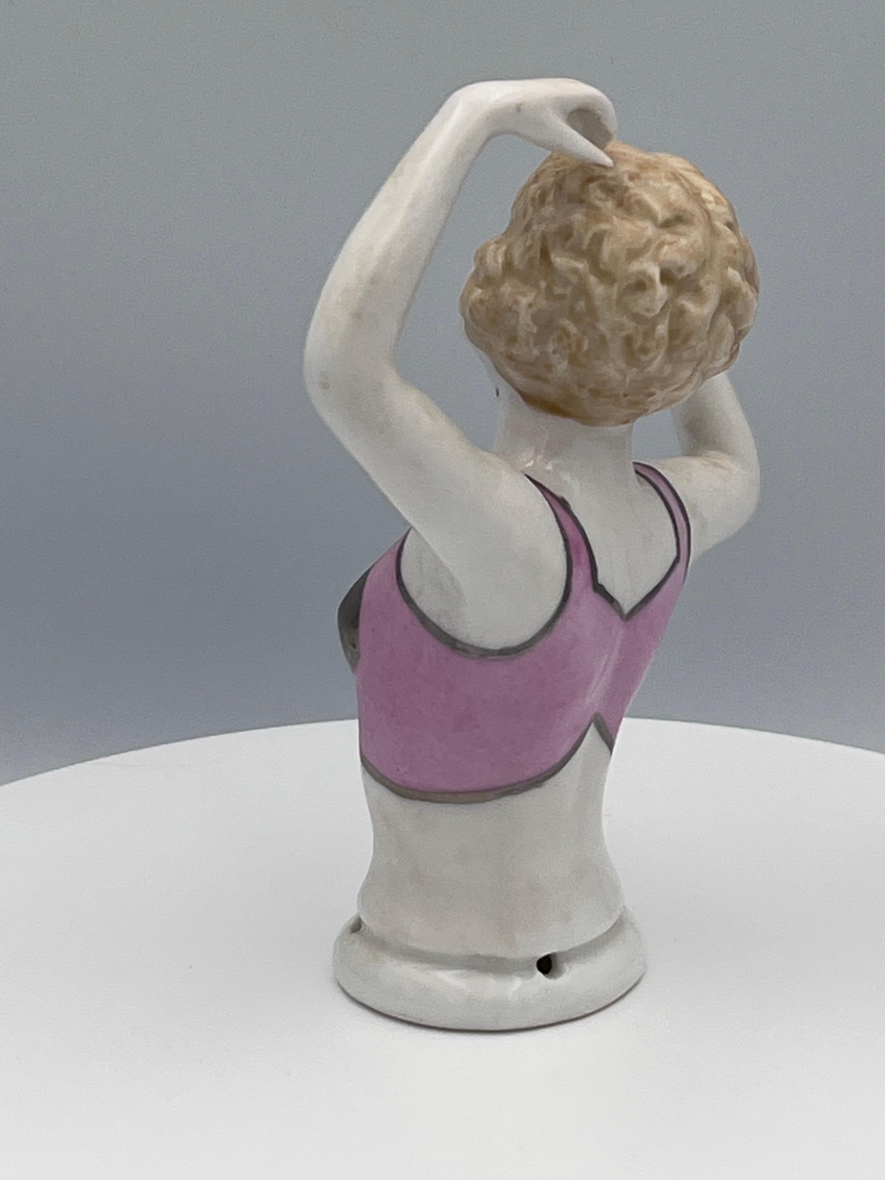 Large 1920s Art Deco Porcelain Half Doll, Flapper with Exotic Metallic Bustier For Sale 2