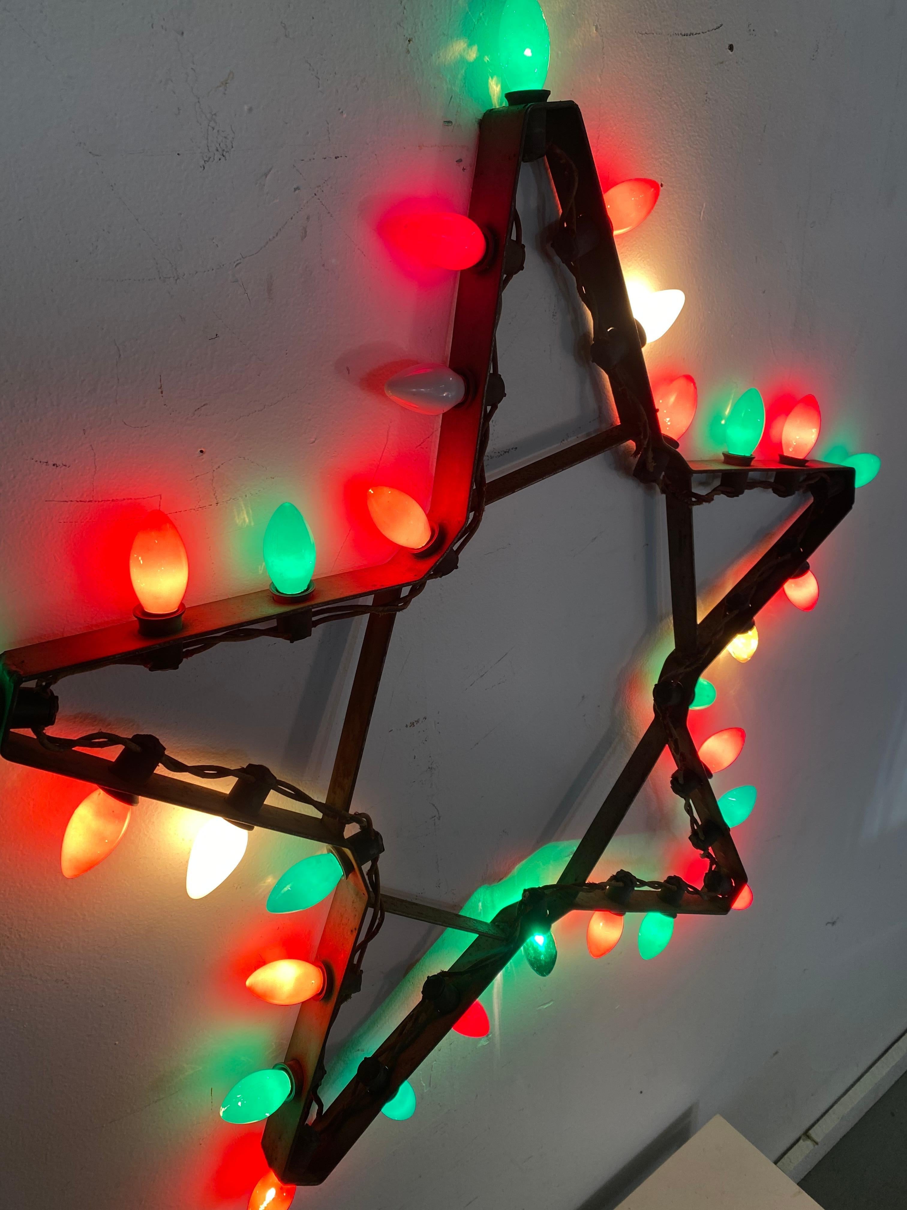 Large 1920s Folk Art  Light Up Christmas Star.. Charming indoor / outdoor Christmas decoration.. Retains original electric.. wiring.. 