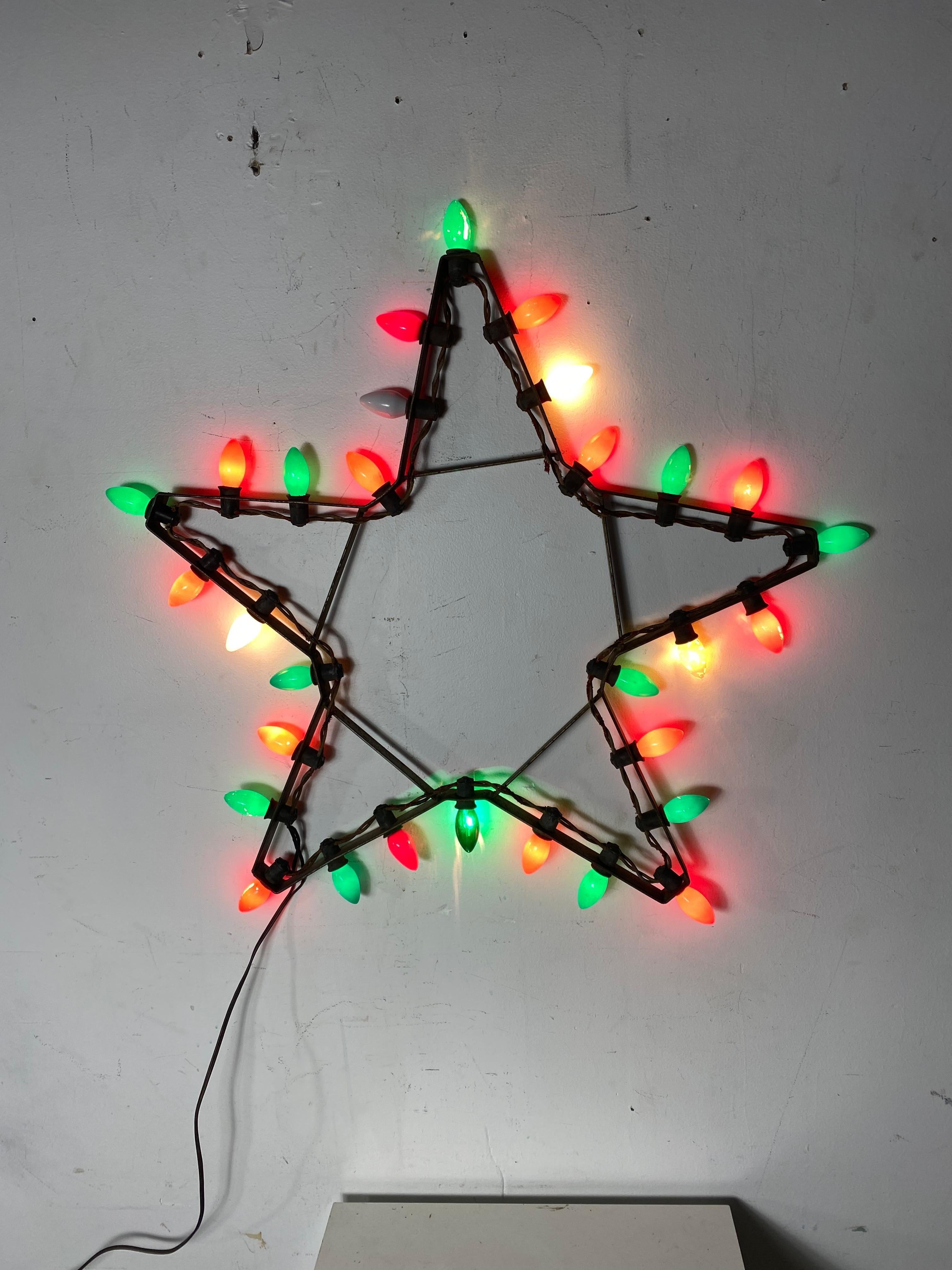 Large 1920s Folk Art  Light Up Christmas Star In Distressed Condition In Buffalo, NY