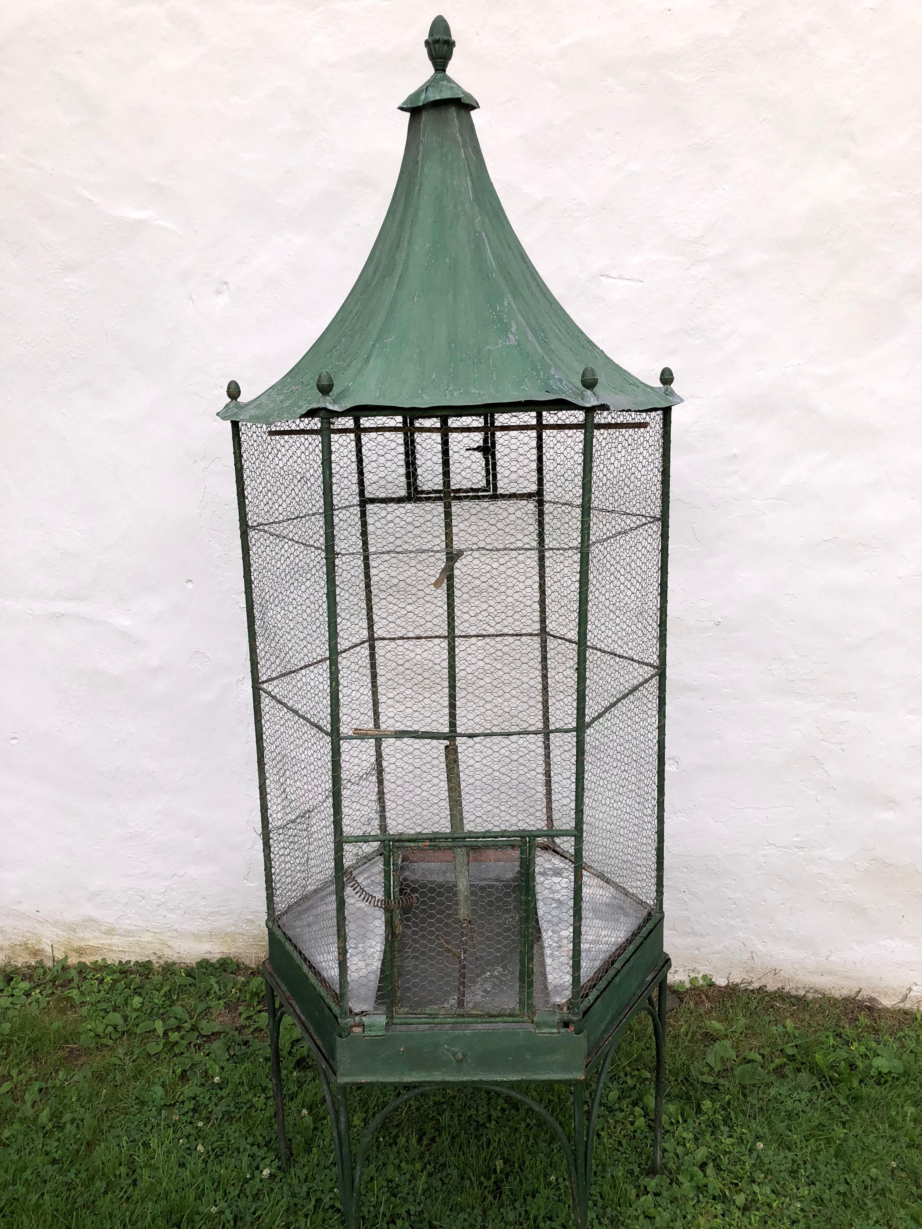 American Large 1920s Painted Metal Garden Birdcage