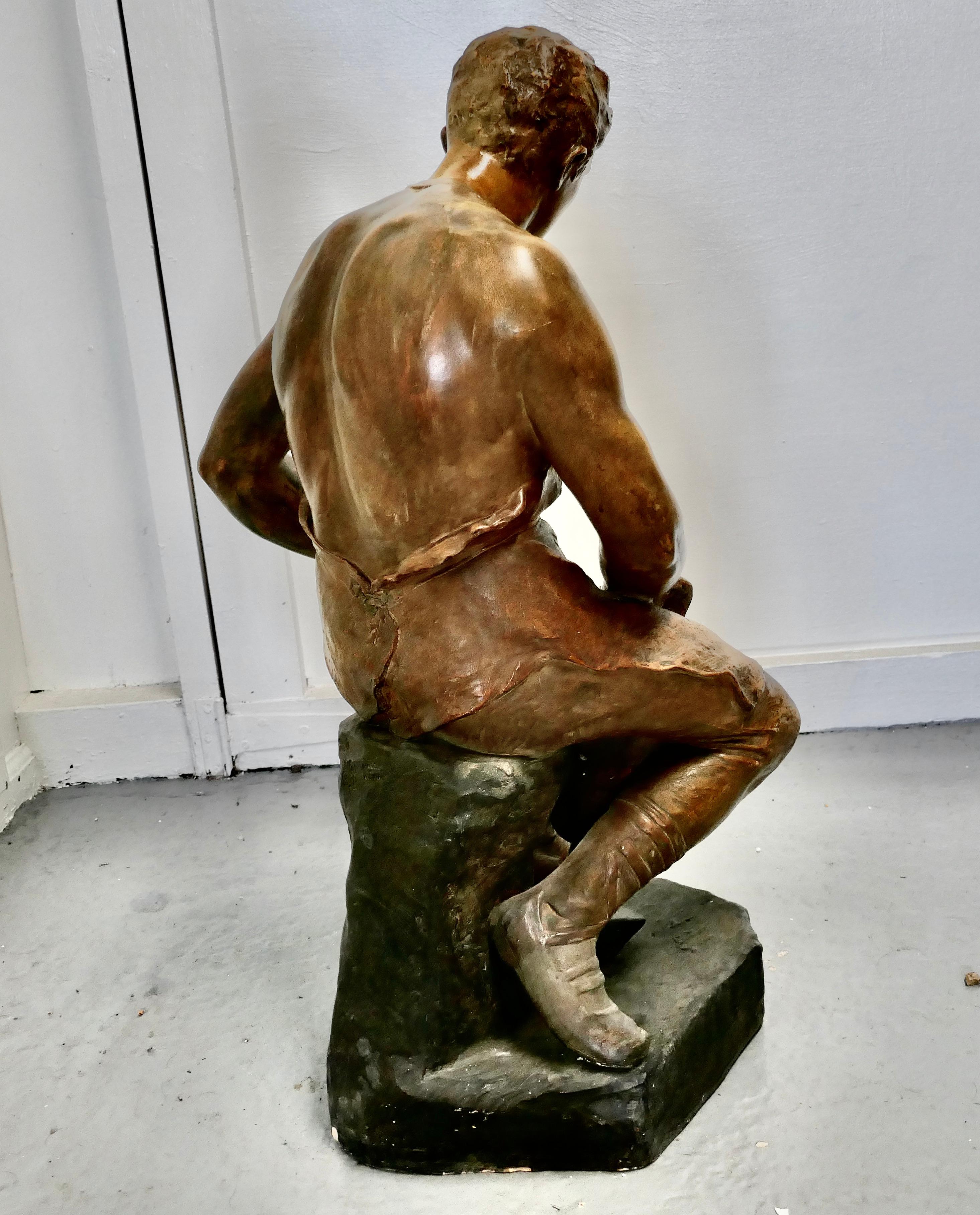 20th Century Large 1920s Plaster Figure of the Seated Blacksmith, Le Travail For Sale