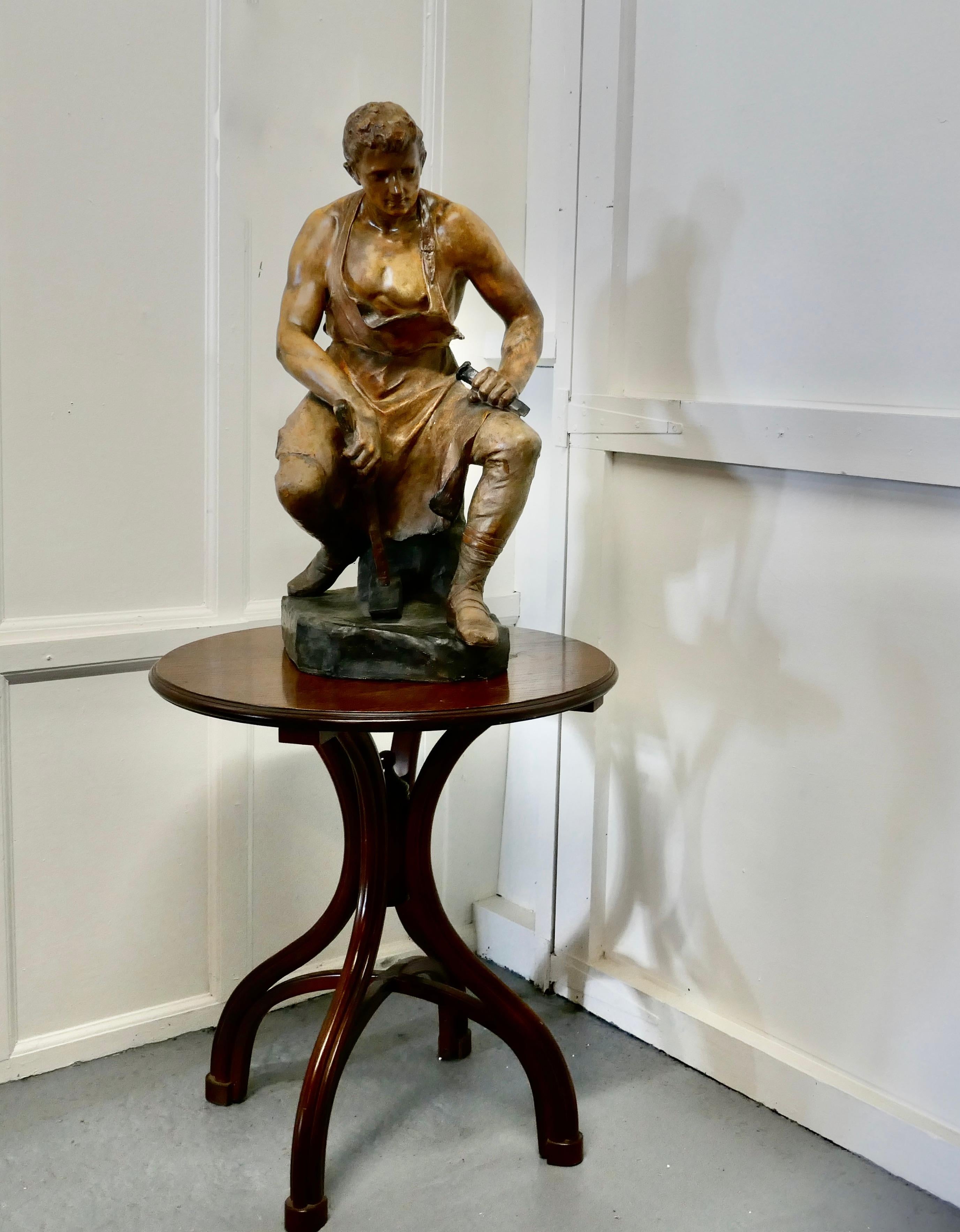 Large 1920s Plaster Figure of the Seated Blacksmith, Le Travail For Sale 3