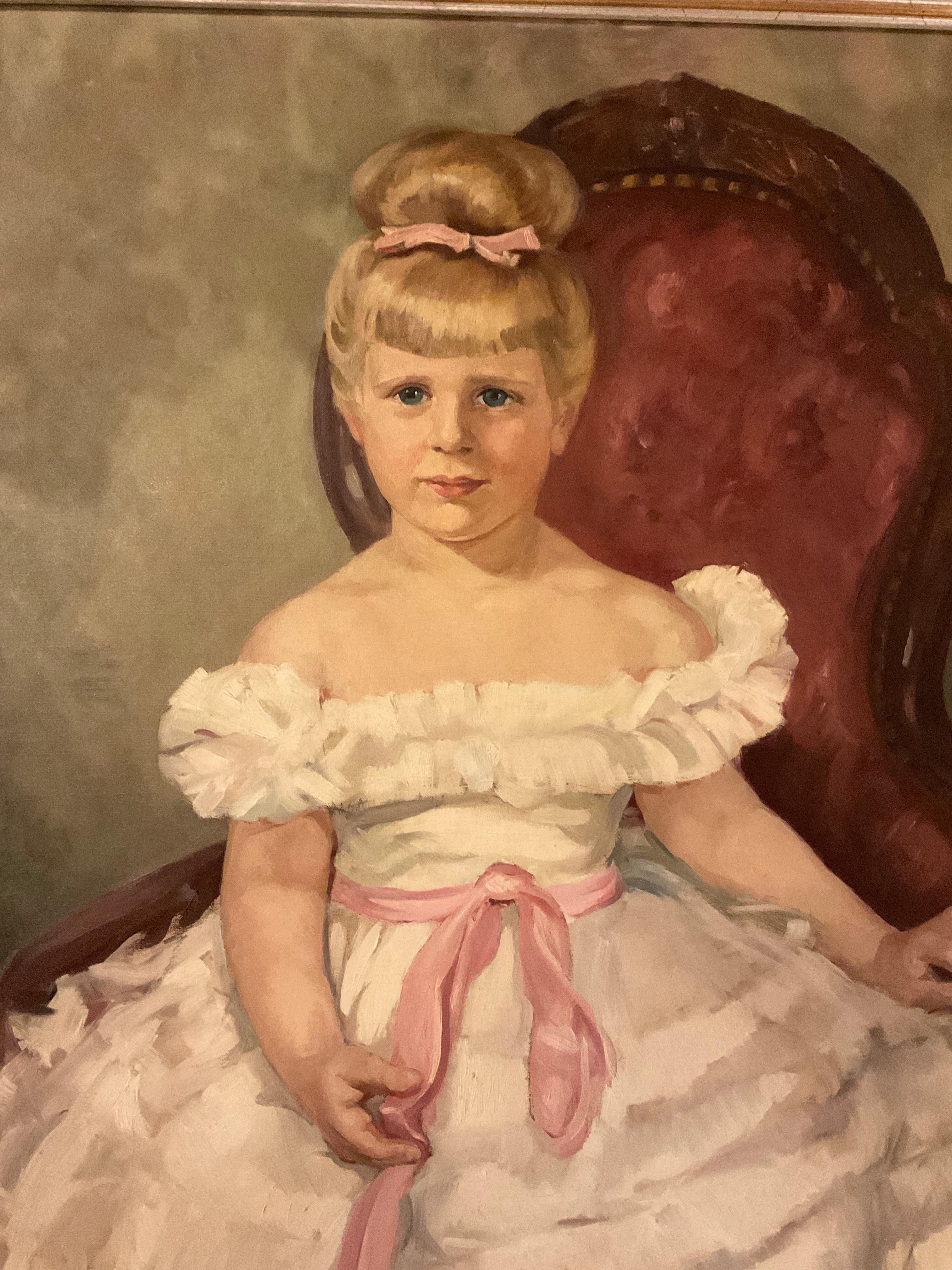 Large 1920s Portrait Of Young Girl Painted By L.B. Mc Namara In Good Condition For Sale In Tarrytown, NY