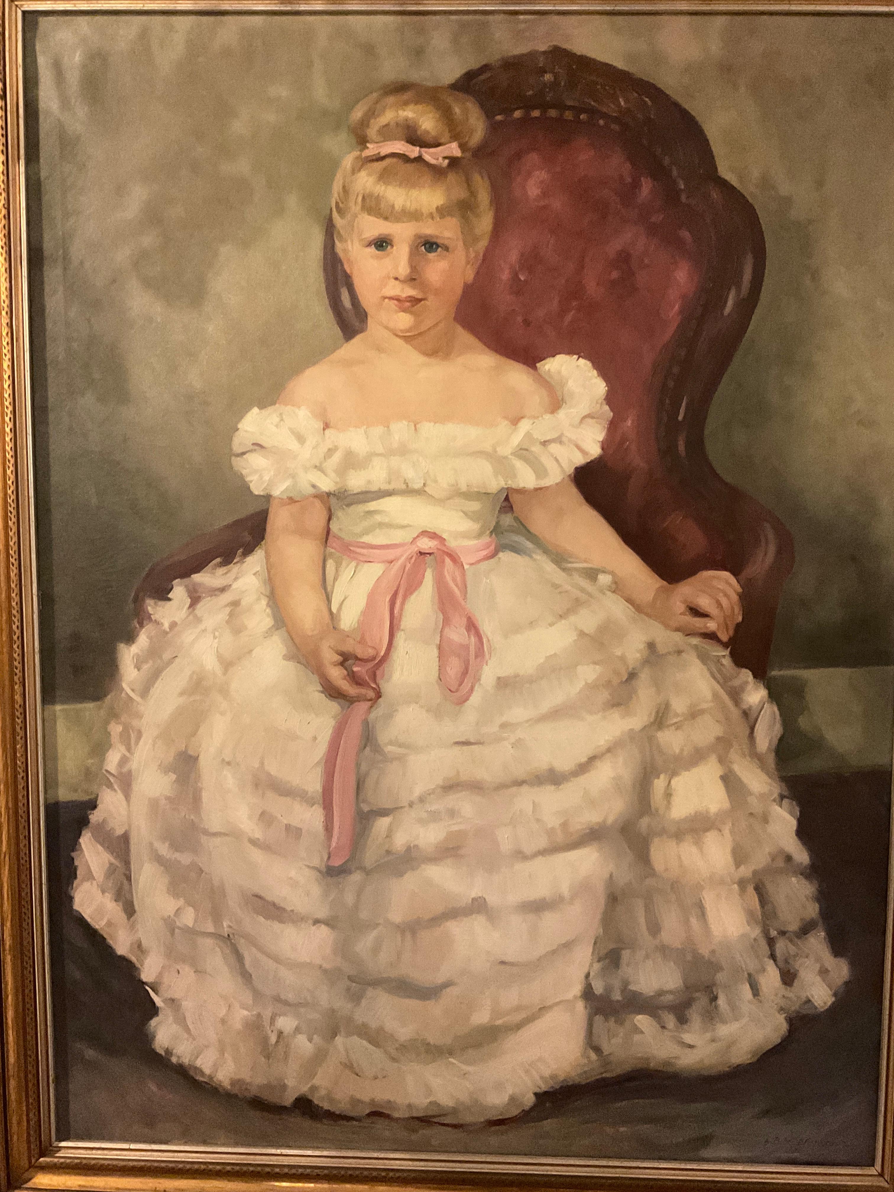 Canvas Large 1920s Portrait Of Young Girl Painted By L.B. Mc Namara For Sale