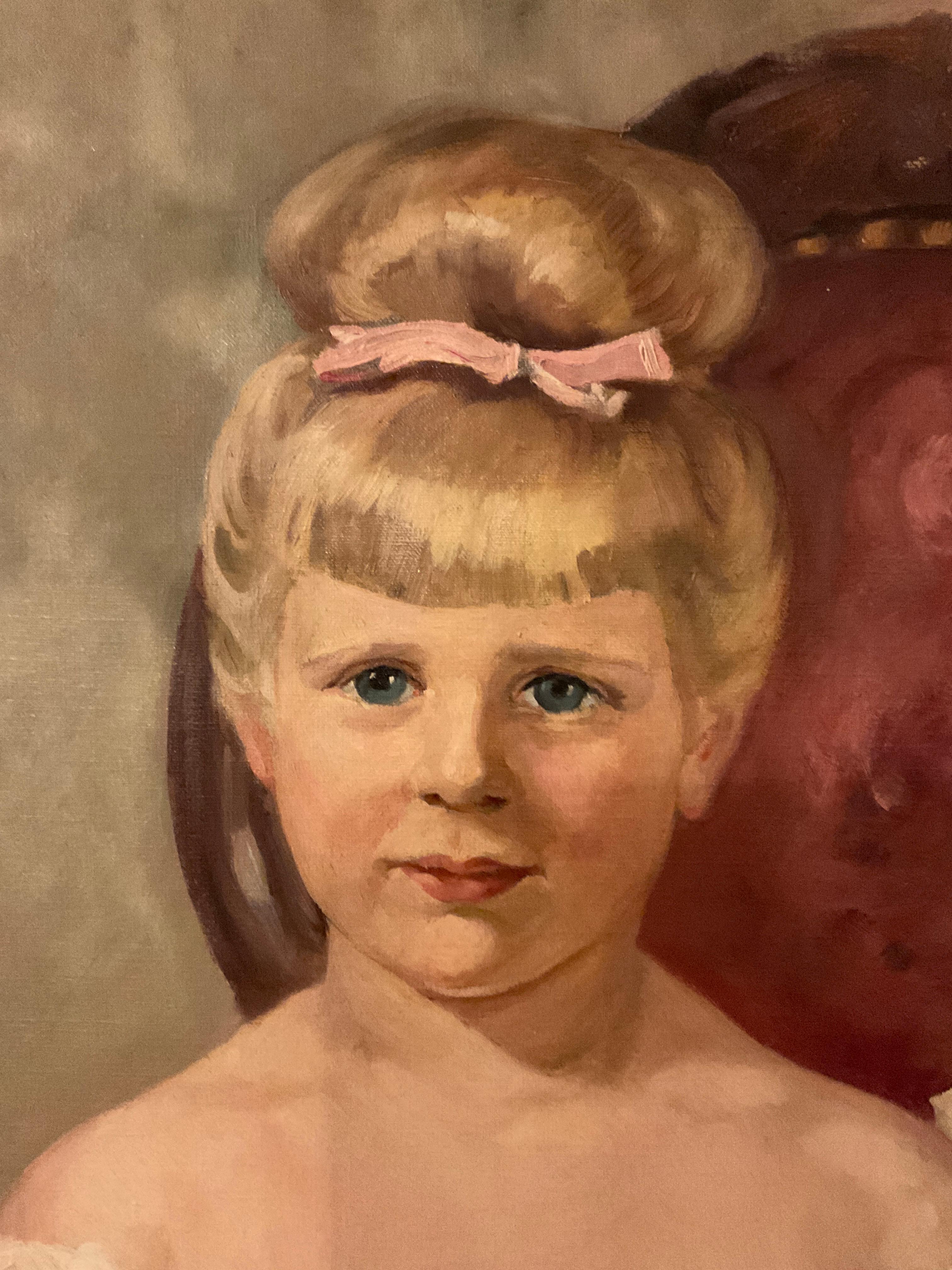 Large 1920s Portrait Of Young Girl Painted By L.B. Mc Namara For Sale 3