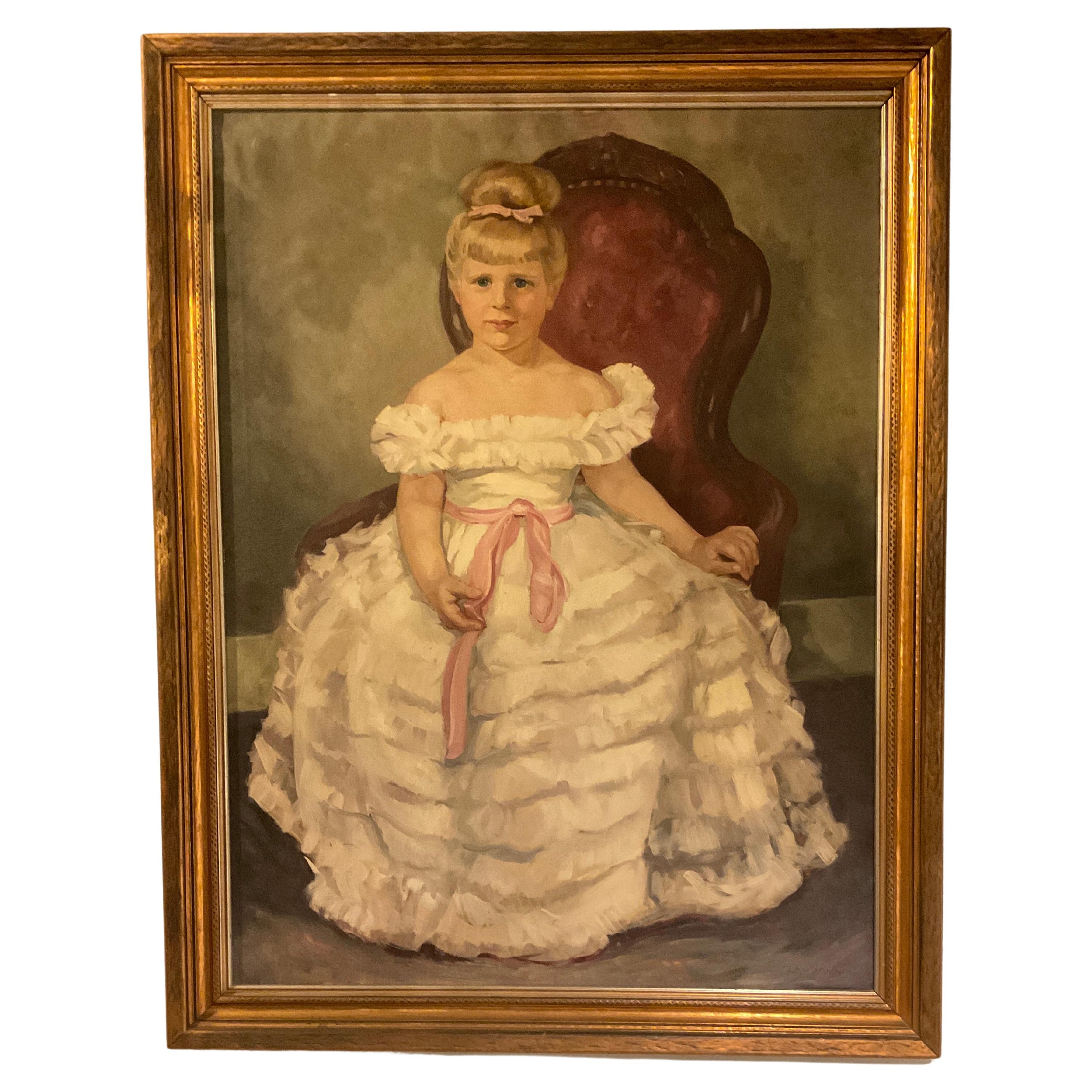 Grand portrait de jeune fille des années 1920 peint par I. L.B. Mc Namara