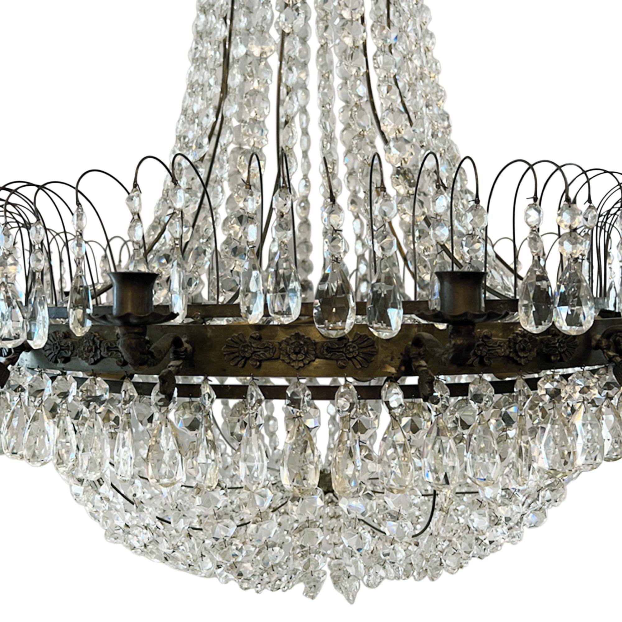 Beaded Large 1920s Swedish Basket Chandelier